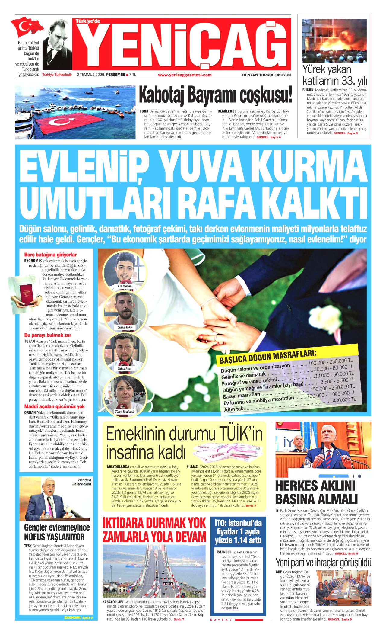 Yeniçağ Gazetesi Manşeti - 02.07.2026
