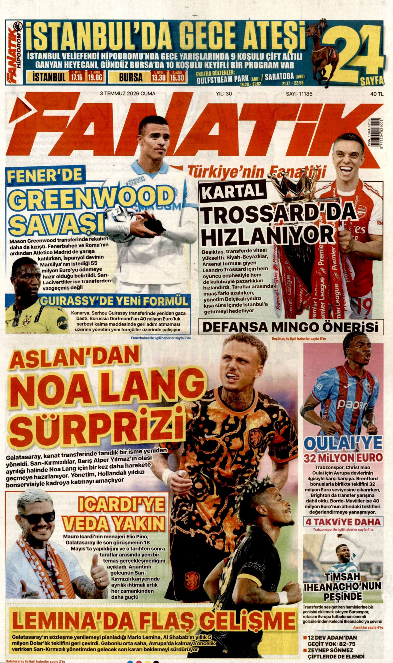 Fanatik Gazetesi Manşeti - 03.07.2026
