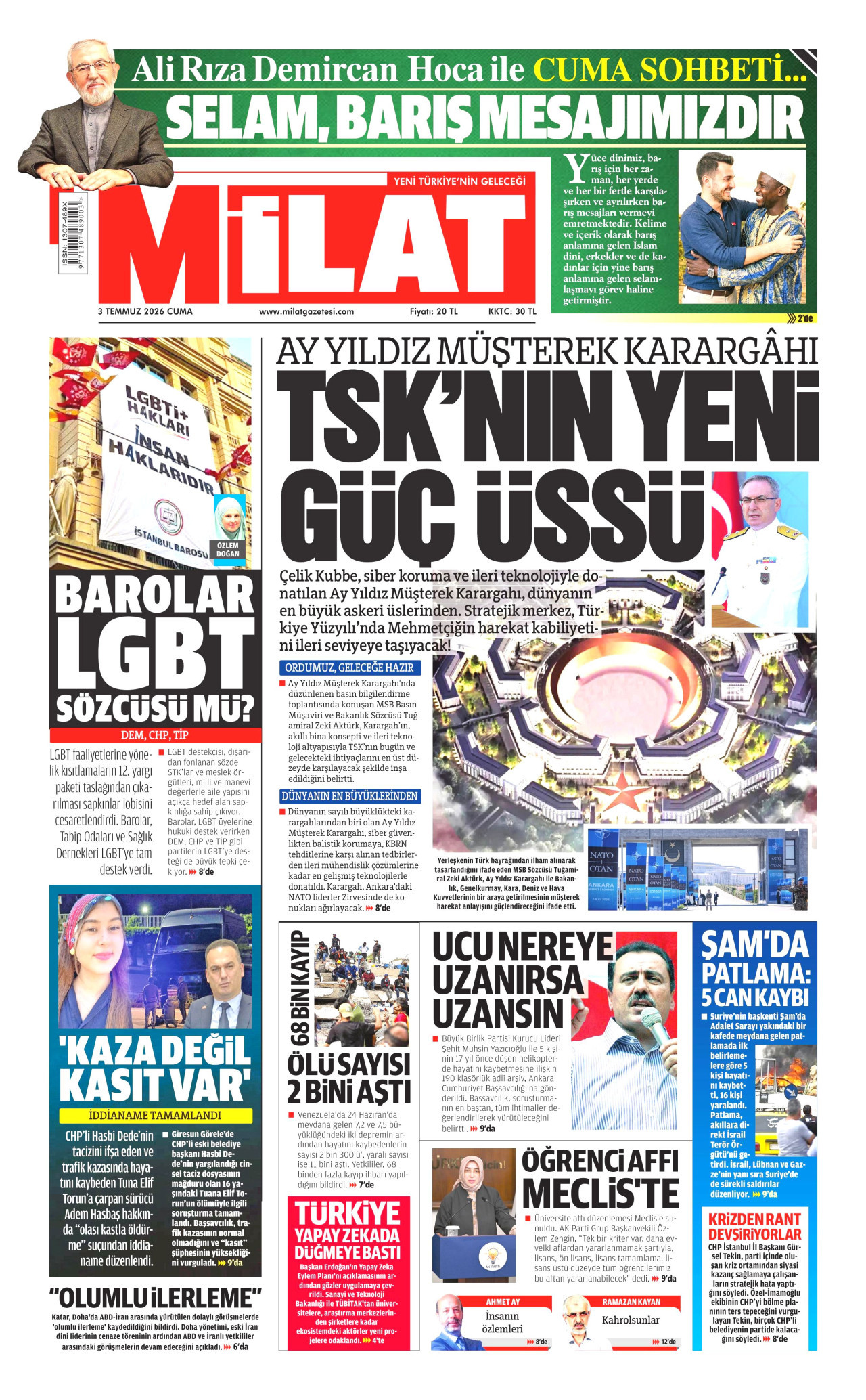 Milat Gazetesi Manşeti - 03.07.2026