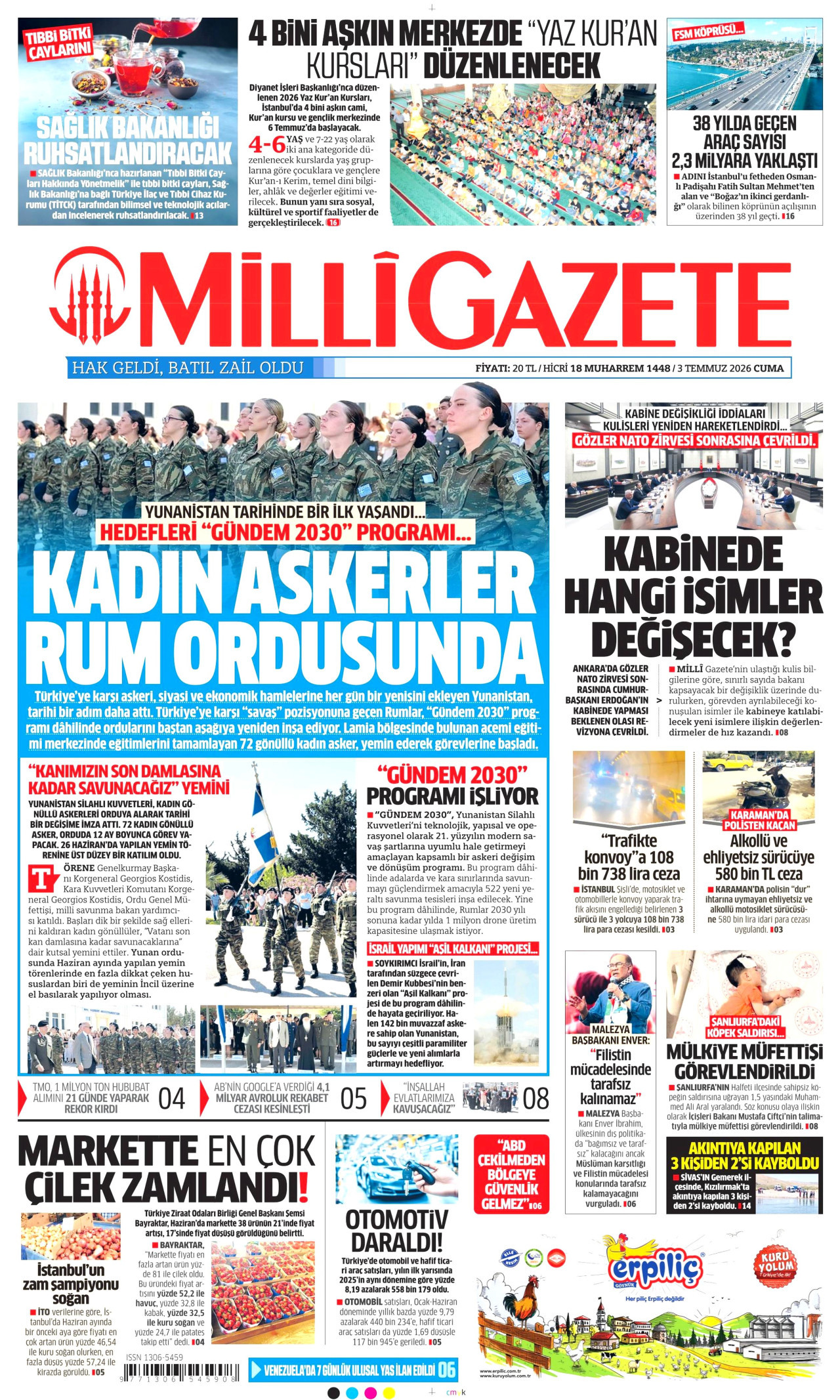 Milli Gazete Gazetesi Manşeti - 03.07.2026