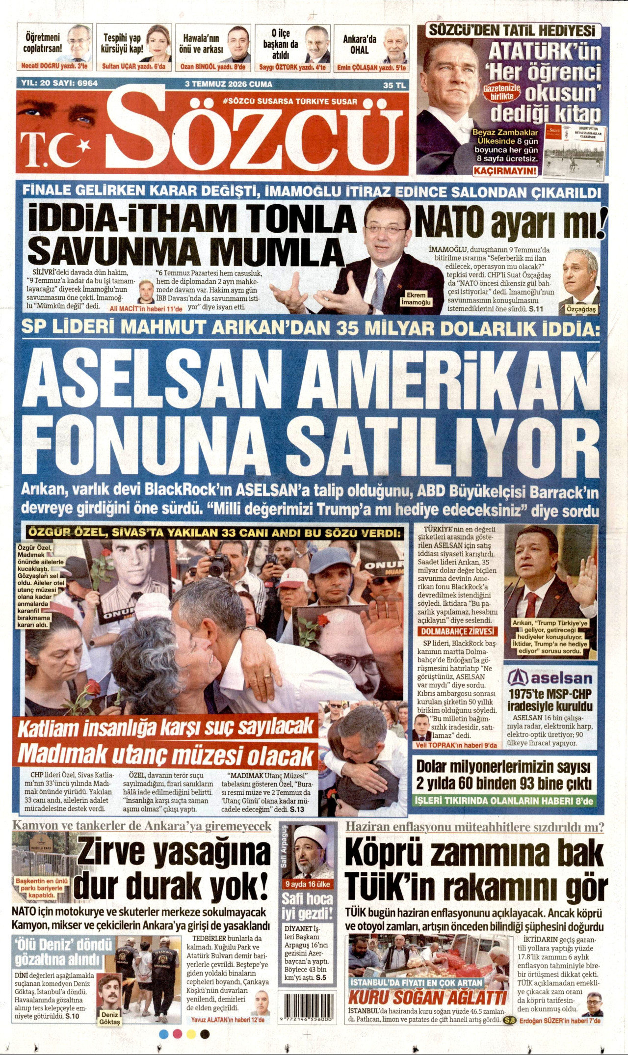 Sözcü Gazetesi Manşeti - 03.07.2026
