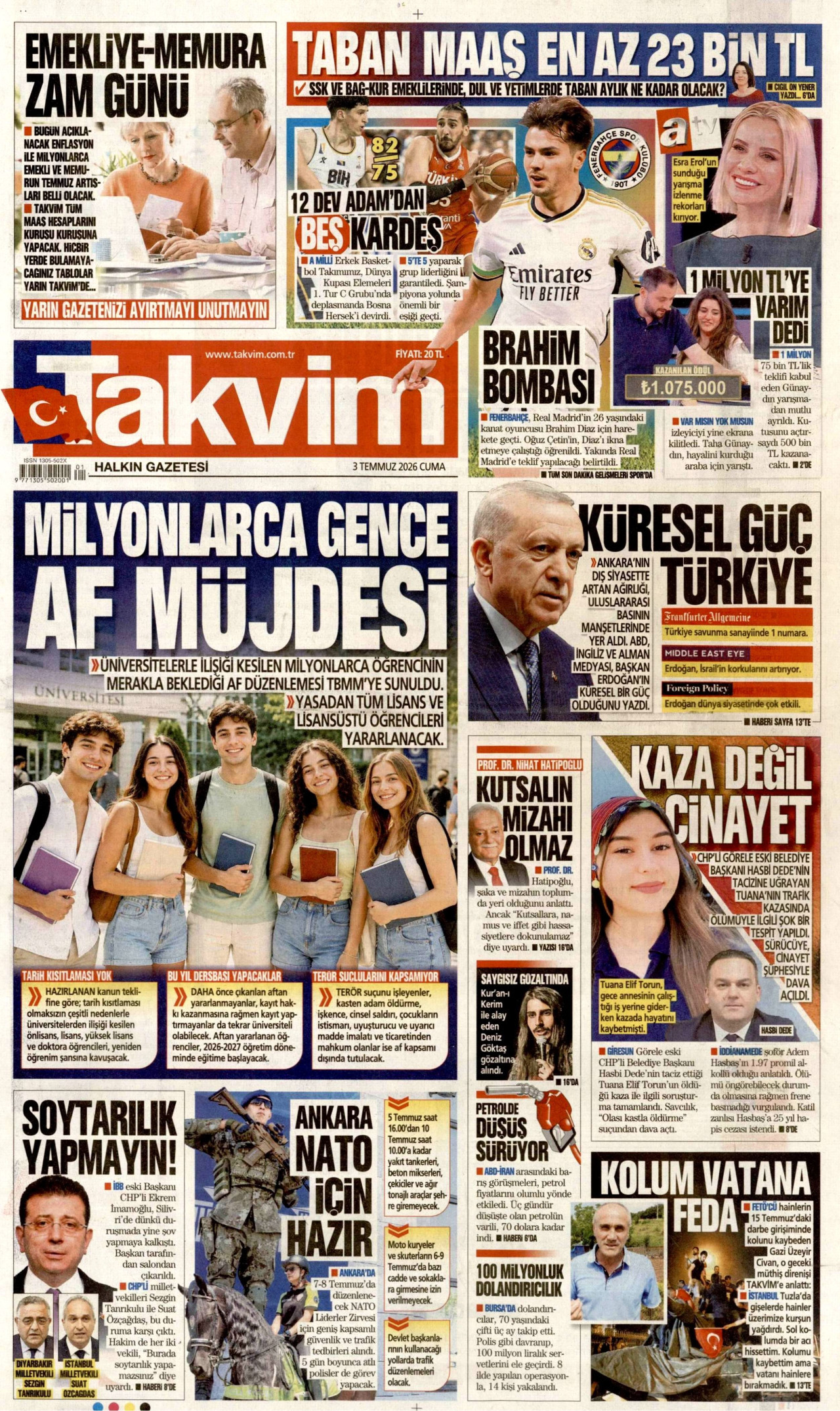 Takvim Gazetesi Manşeti - 03.07.2026