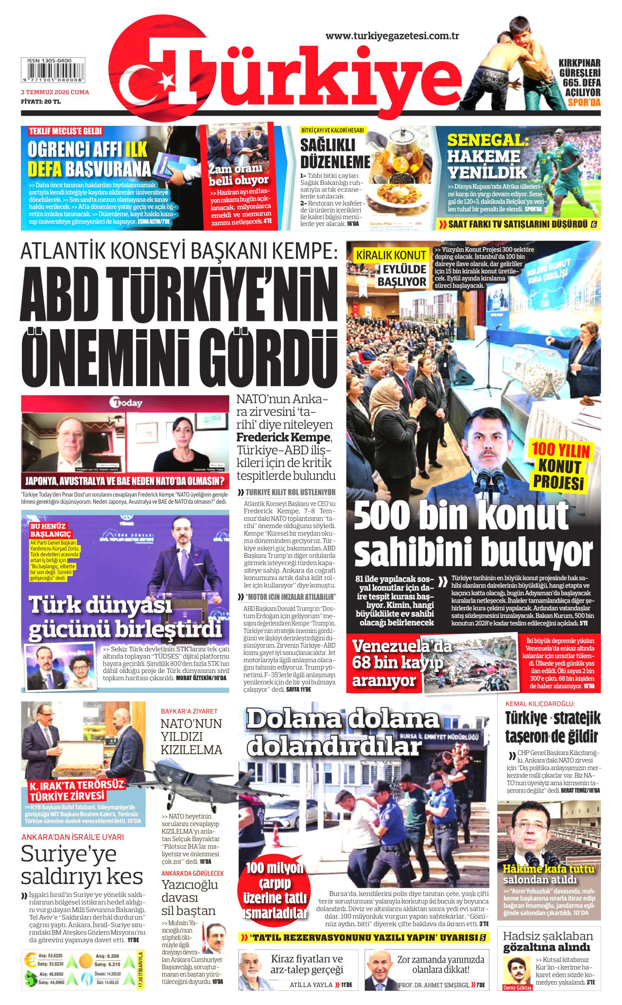 Türkiye Gazetesi Gazetesi Manşeti - 03.07.2026