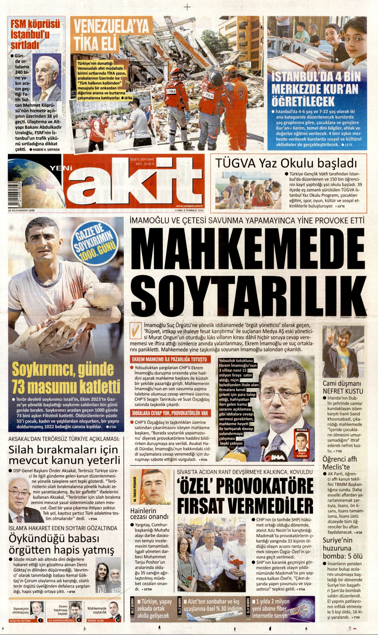 Yeni Akit Gazetesi Manşeti - 03.07.2026