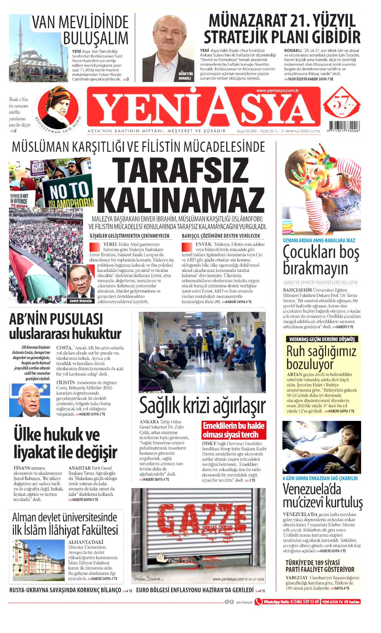 Yeni Asya Gazetesi Manşeti - 03.07.2026