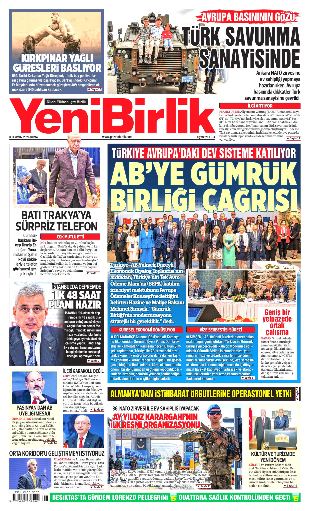 YeniBirlik Gazetesi Manşeti - 03.07.2026