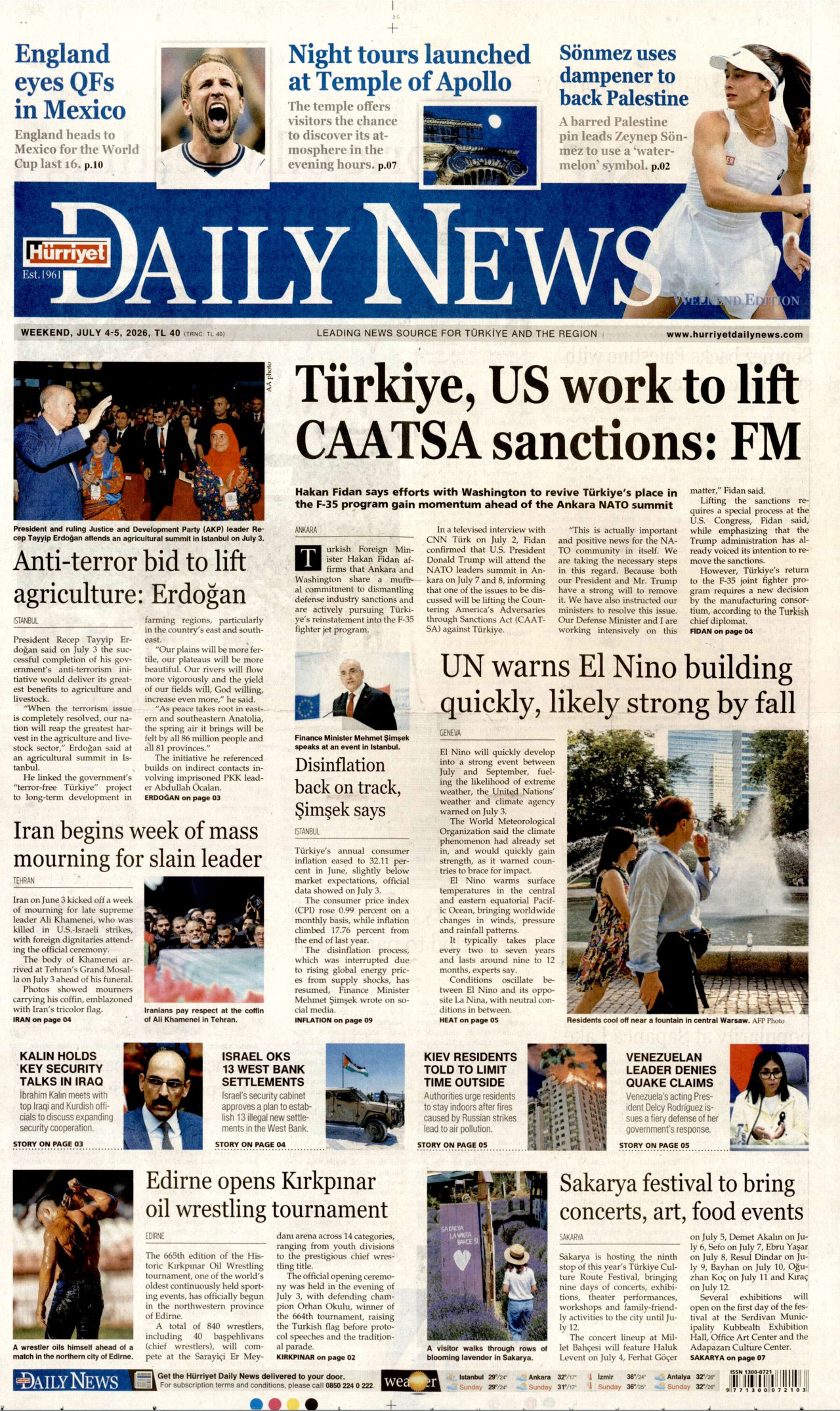 Hürriyet Daily News Gazetesi Manşeti - 04.07.2026