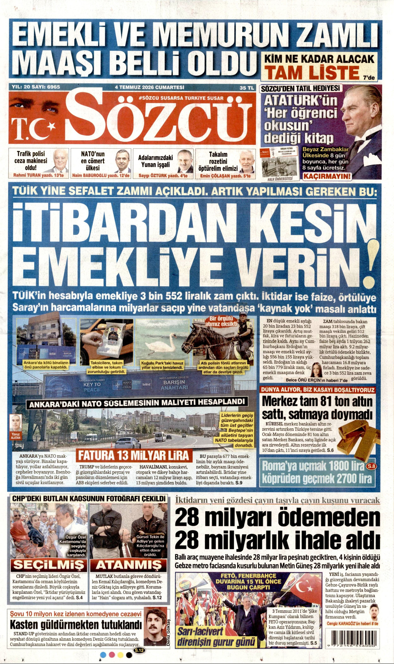 Sözcü Gazetesi Manşeti - 04.07.2026