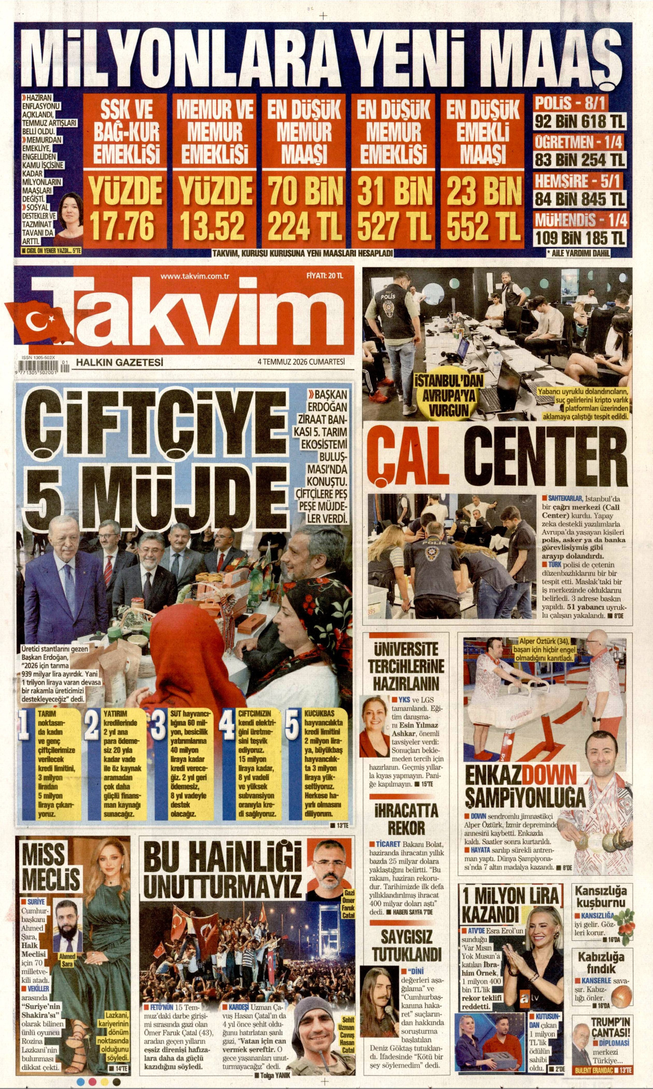 Takvim Gazetesi Manşeti - 04.07.2026