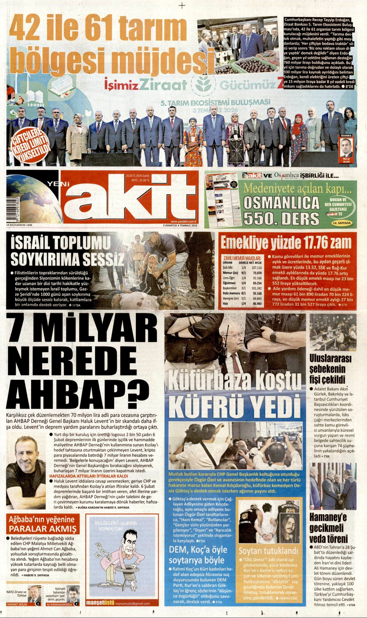 Yeni Akit Gazetesi Manşeti - 04.07.2026