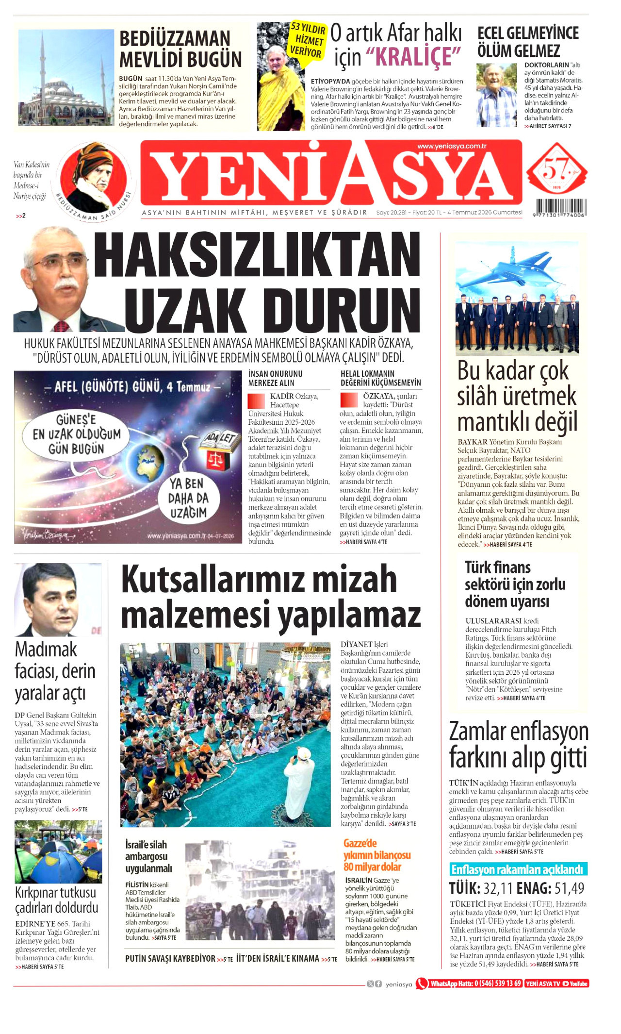 Yeni Asya Gazetesi Manşeti - 04.07.2026
