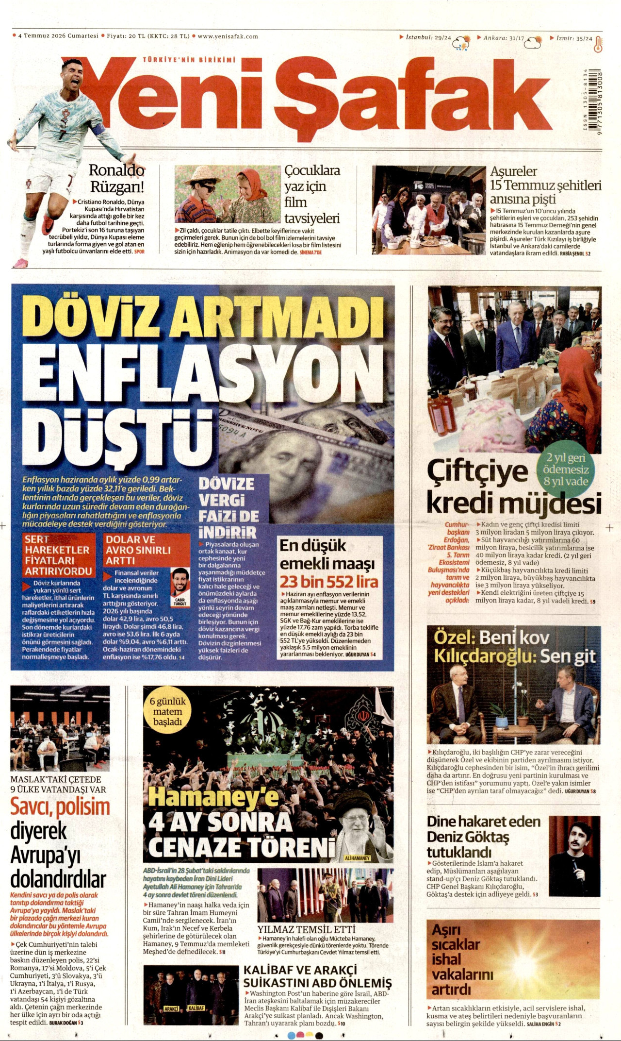 Yeni Şafak Gazetesi Manşeti - 04.07.2026