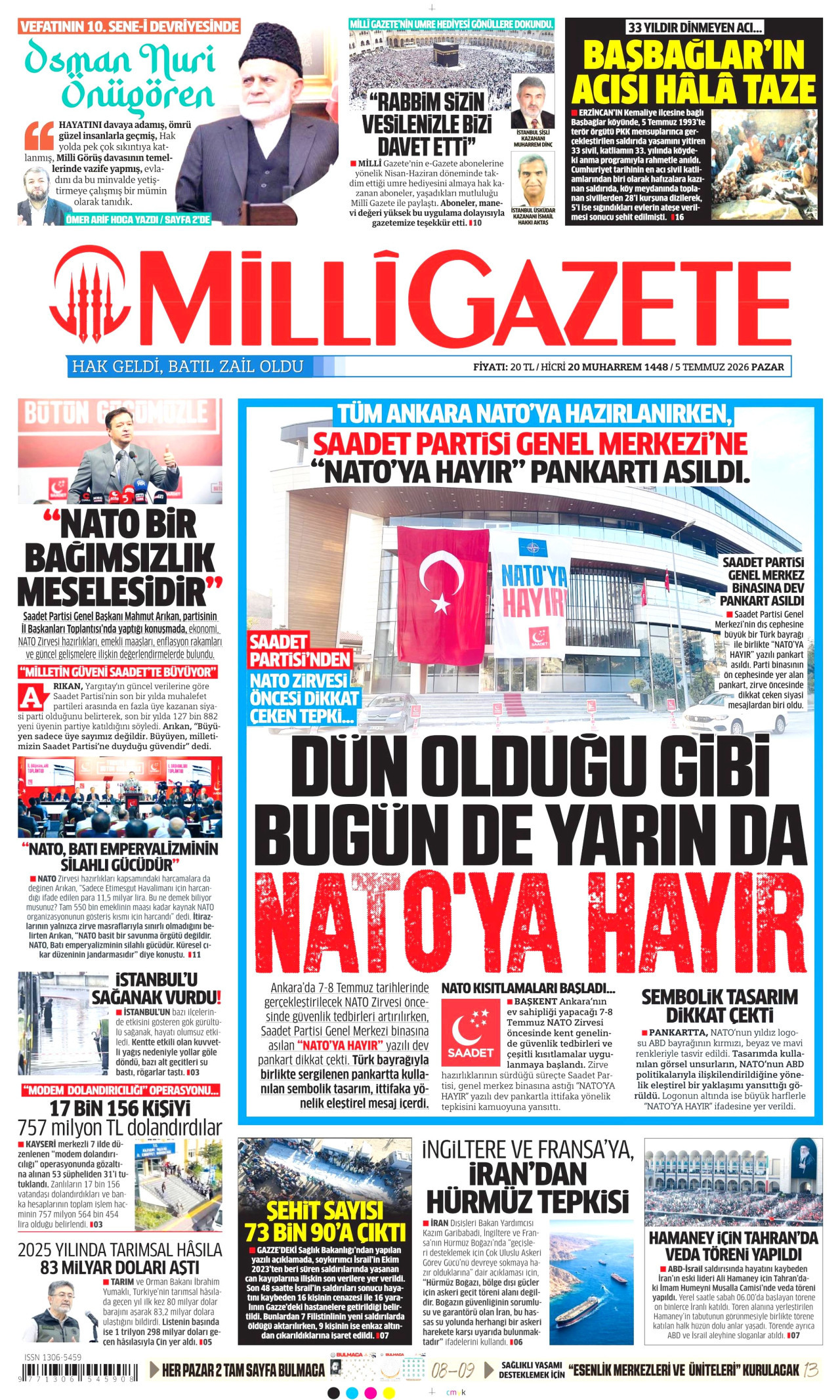 Milli Gazete Gazetesi Manşeti - 05.07.2026