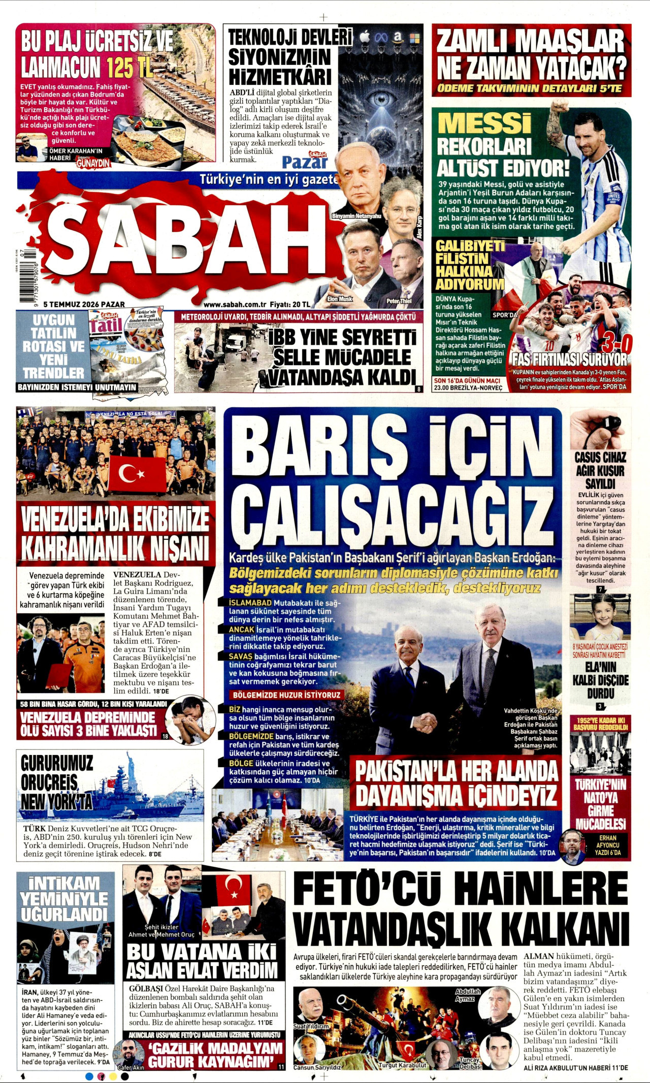 Sabah Gazetesi Manşeti - 05.07.2026