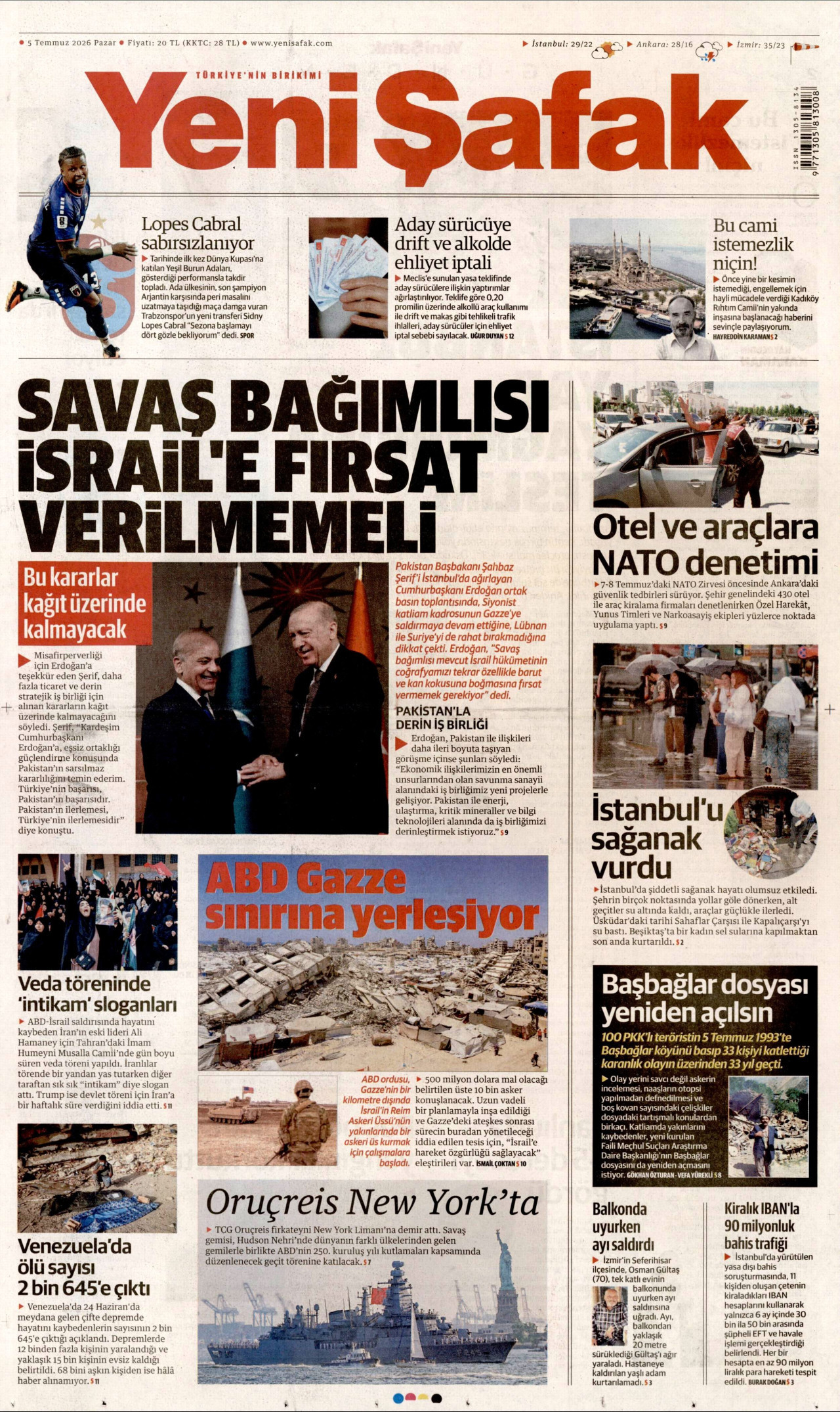 Yeni Şafak Gazetesi Manşeti - 05.07.2026