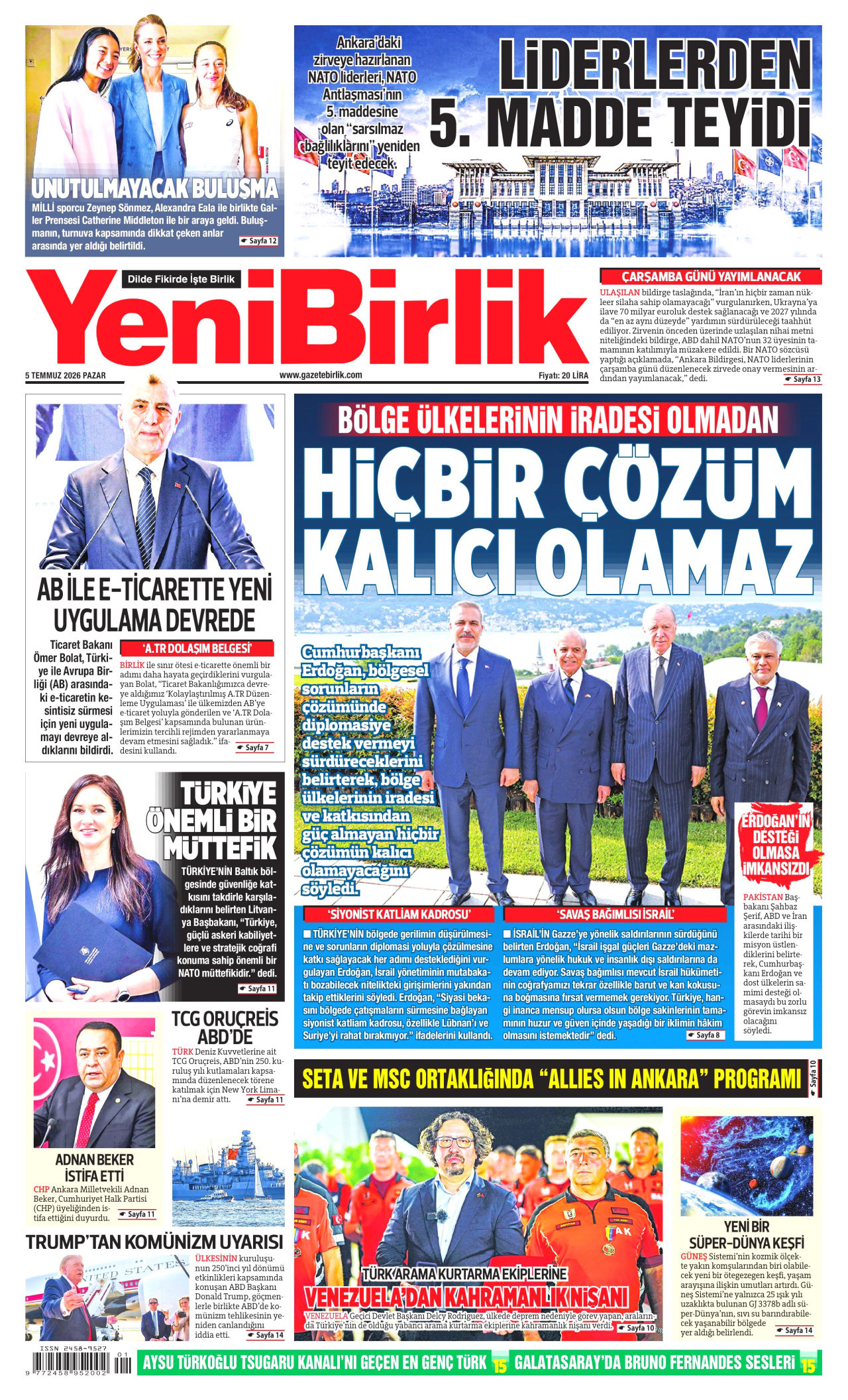 YeniBirlik Gazetesi Manşeti - 05.07.2026