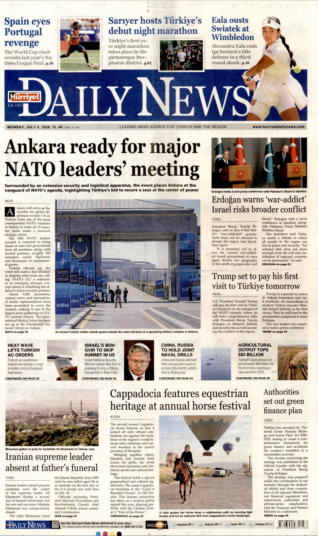 Hürriyet Daily News Gazetesi Manşeti - 06.07.2026