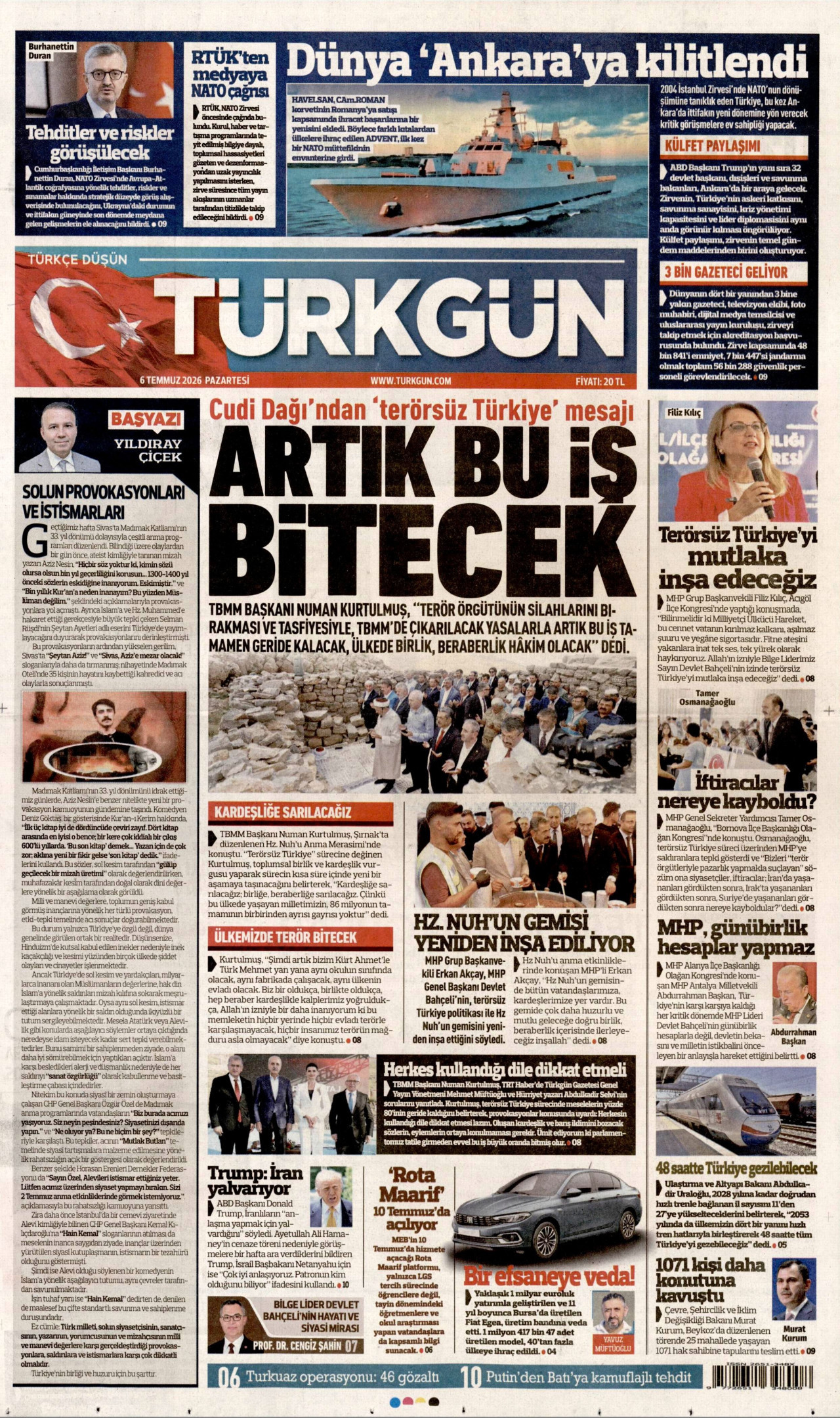 Türkgün Gazetesi Manşeti - 06.07.2026