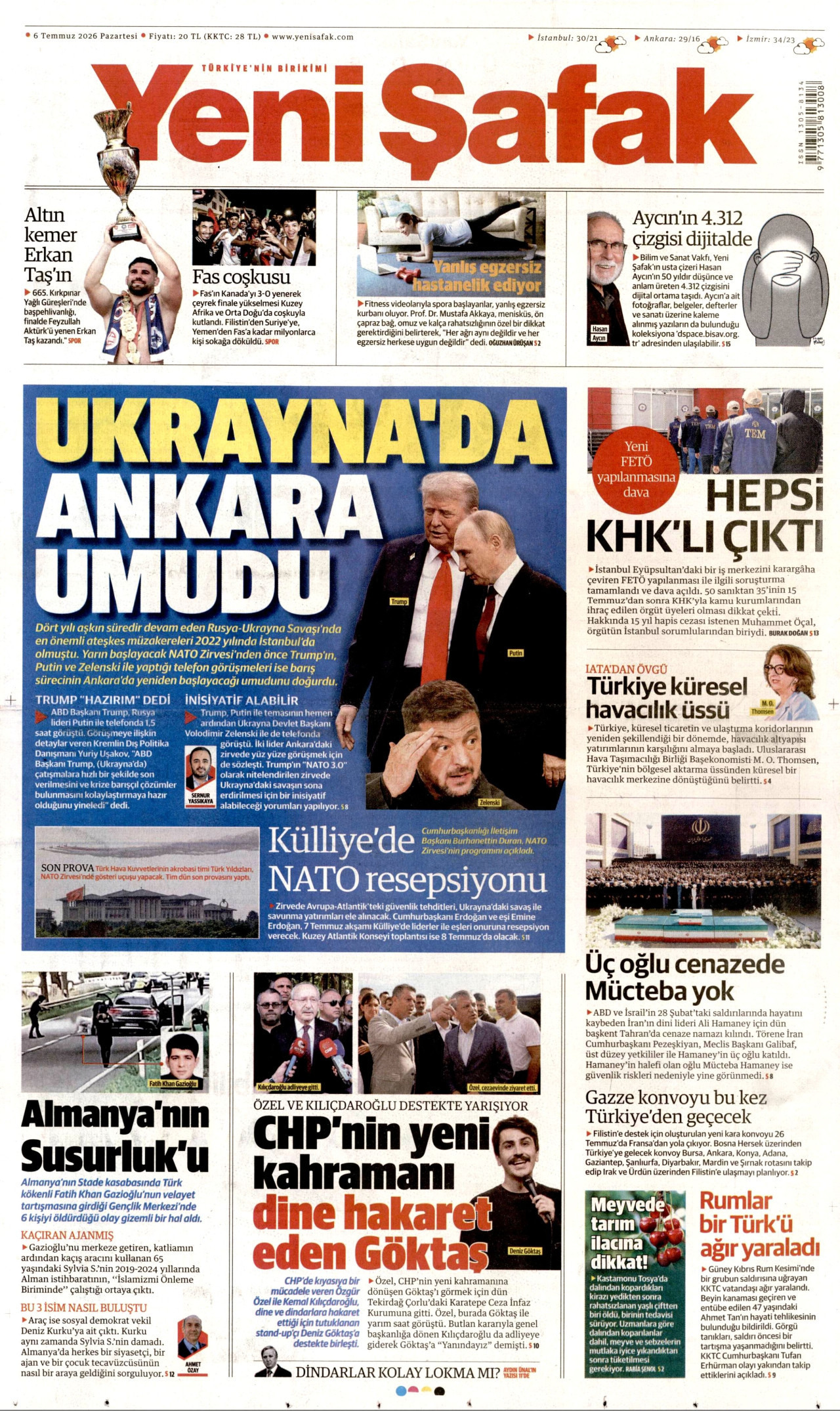 Yeni Şafak Gazetesi Manşeti - 06.07.2026