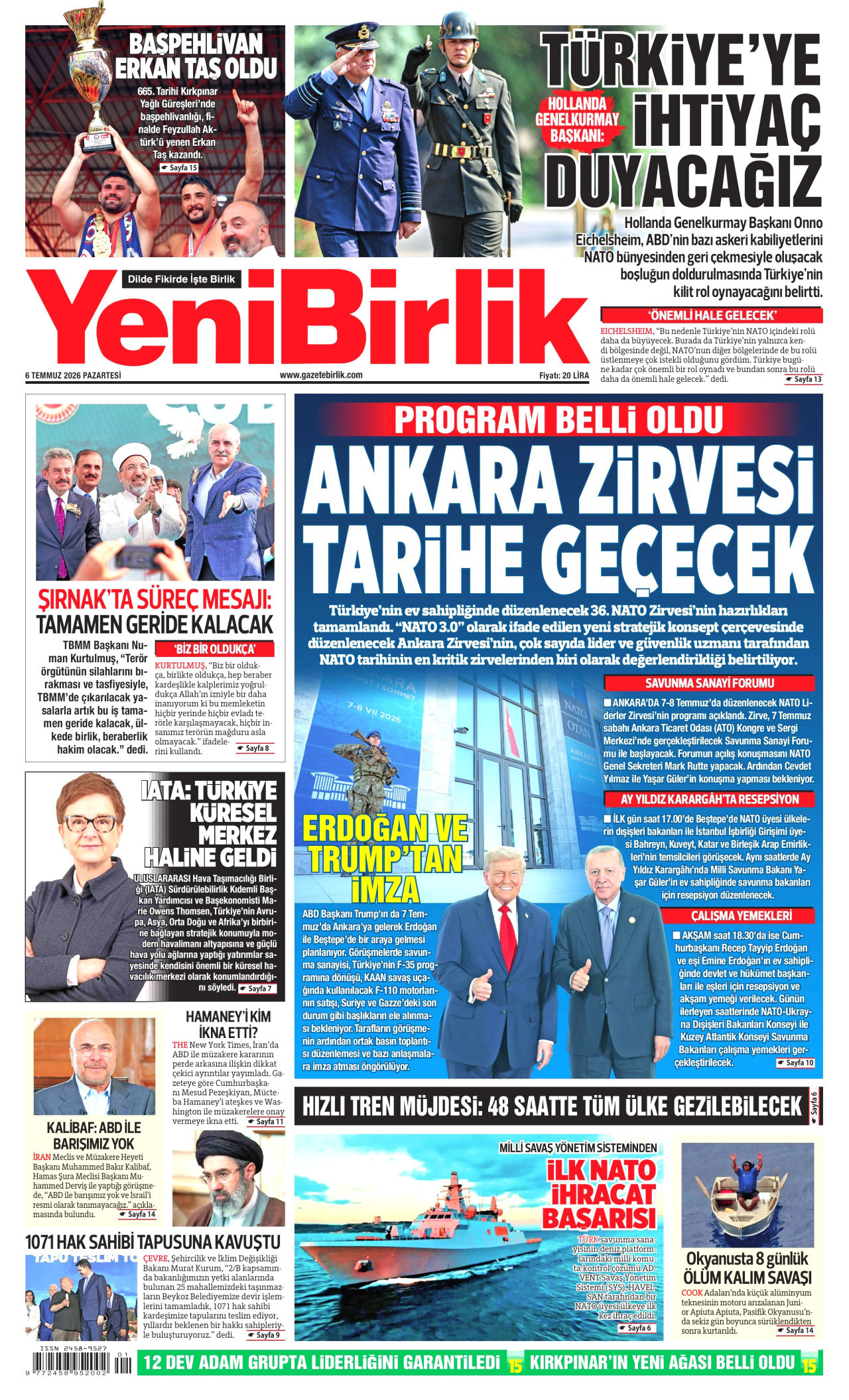 YeniBirlik Gazetesi Manşeti - 06.07.2026