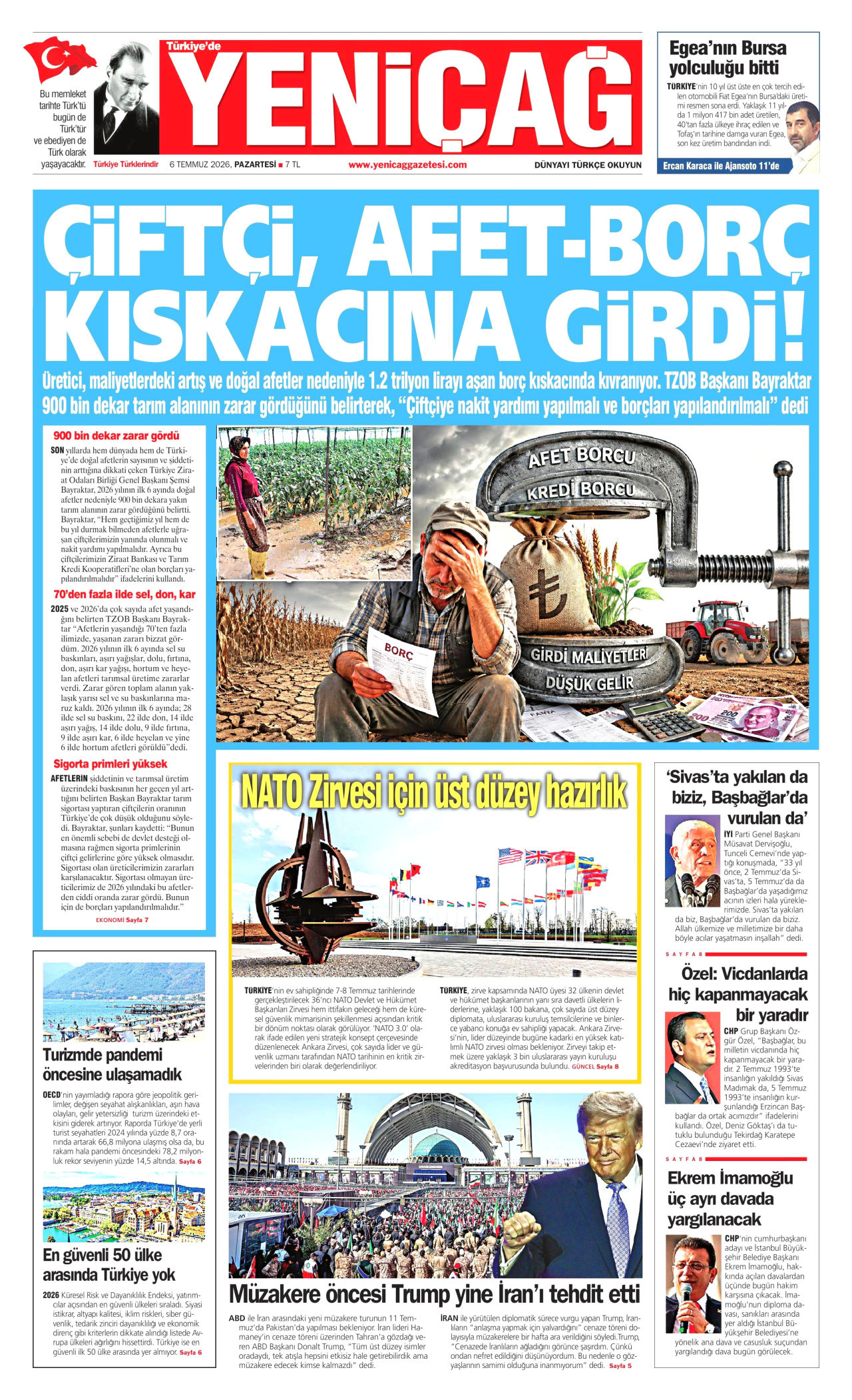 Yeniçağ Gazetesi Manşeti - 06.07.2026