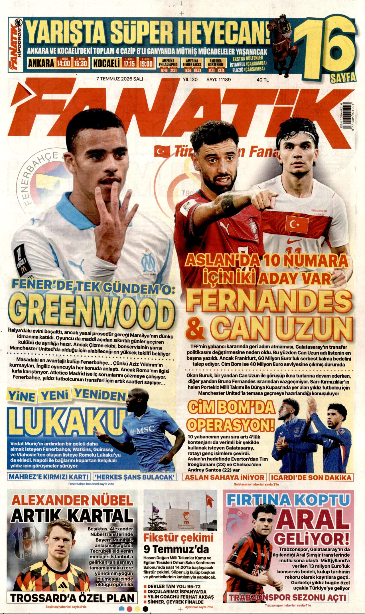 Fanatik Gazetesi Manşeti - 07.07.2026