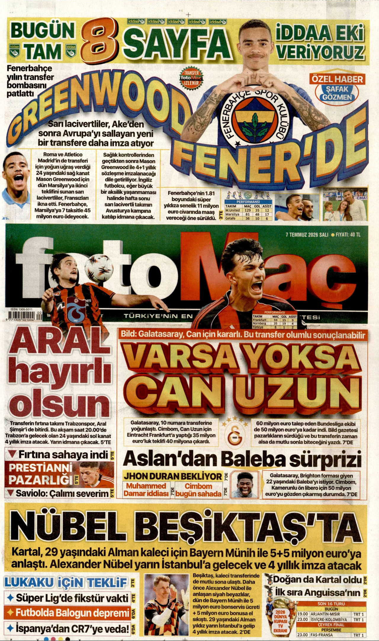 Fotomaç Gazetesi Manşeti - 07.07.2026
