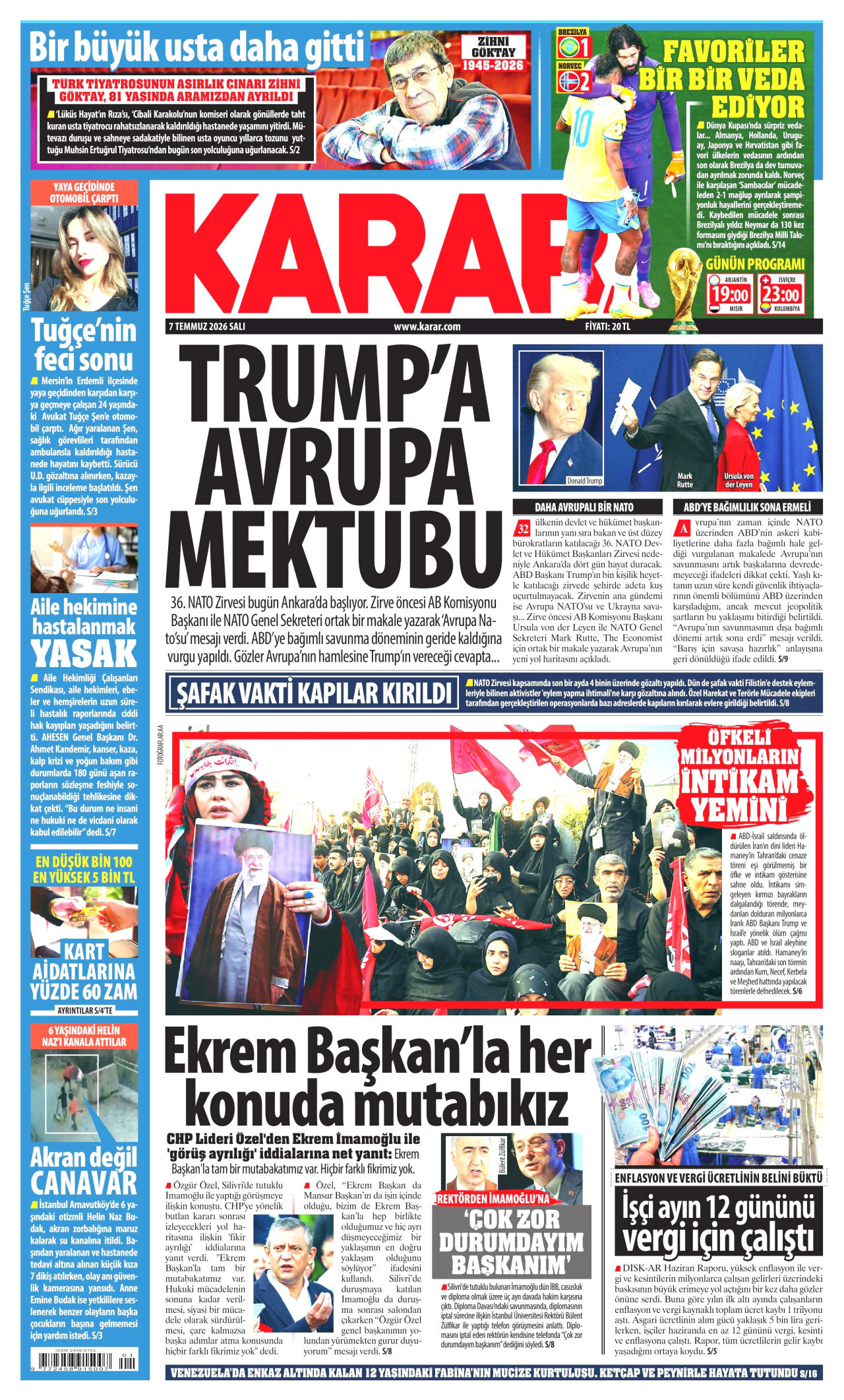 Karar Gazetesi Manşeti - 07.07.2026