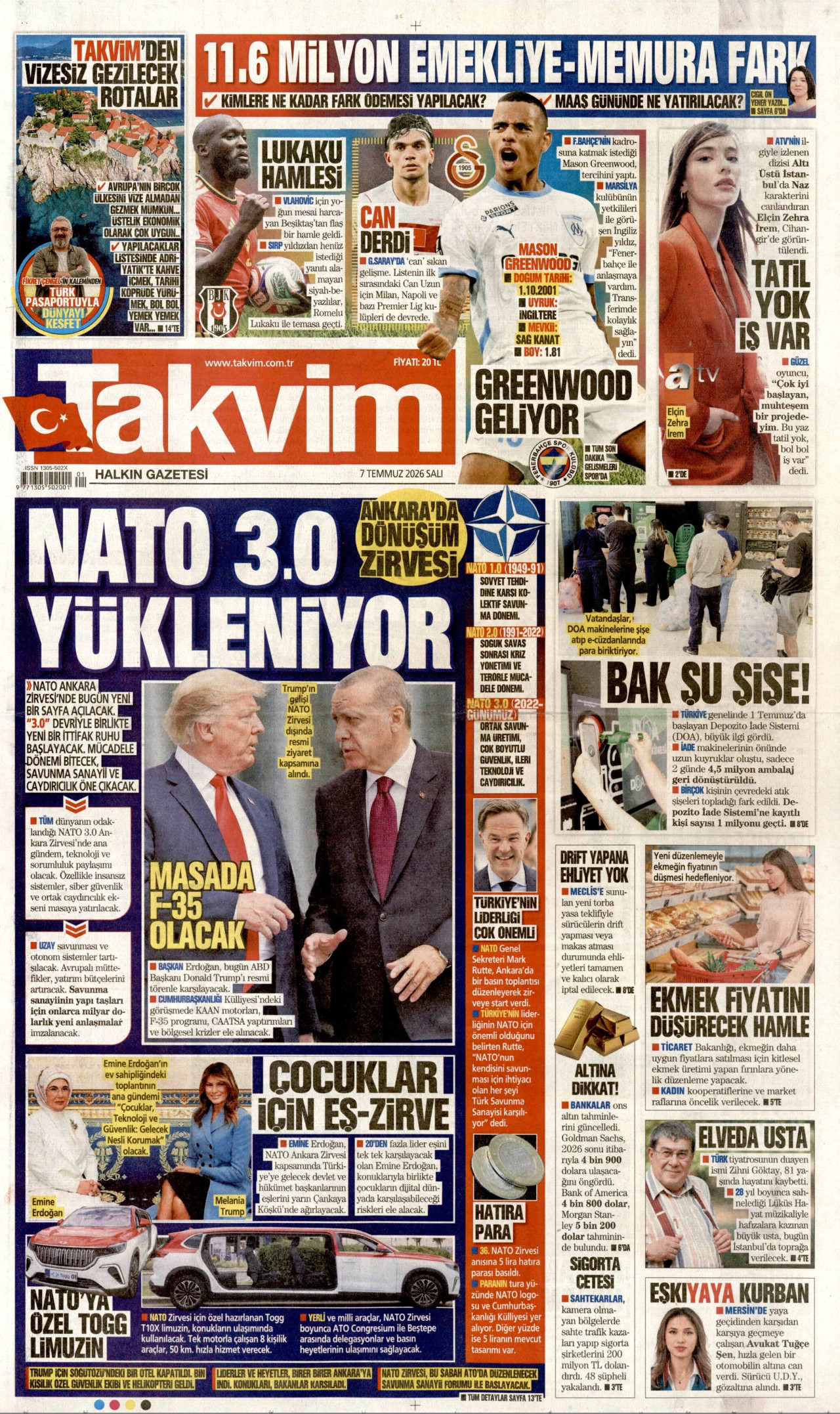 Takvim Gazetesi Manşeti - 07.07.2026