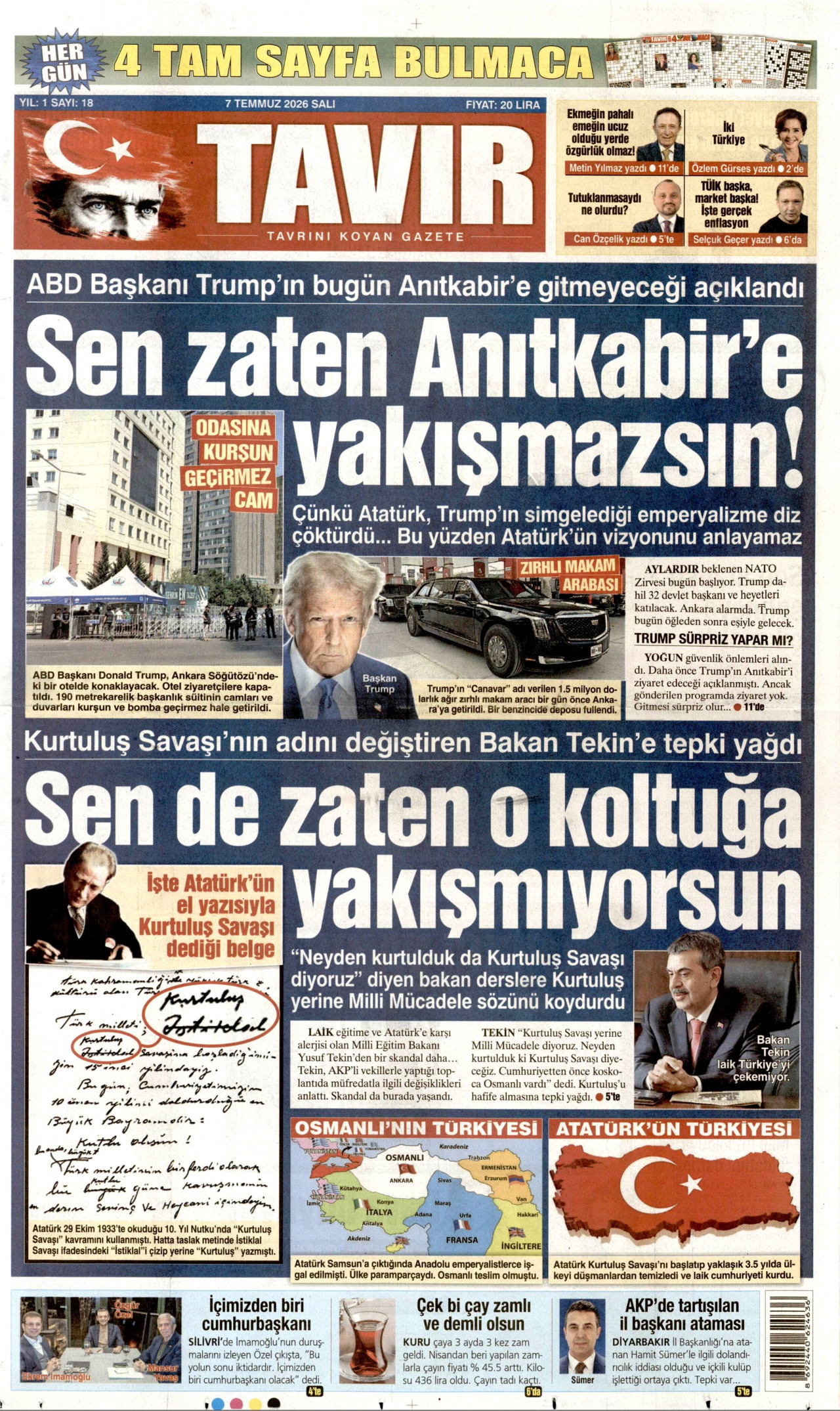 Tavır Gazetesi Gazetesi Manşeti - 07.07.2026