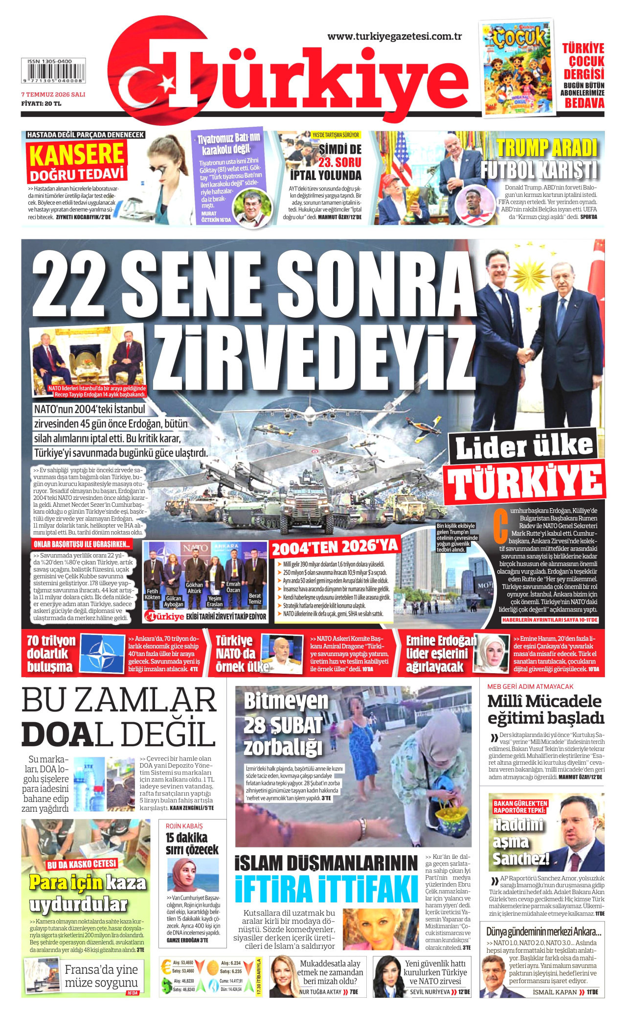 Türkiye Gazetesi Gazetesi Manşeti - 07.07.2026