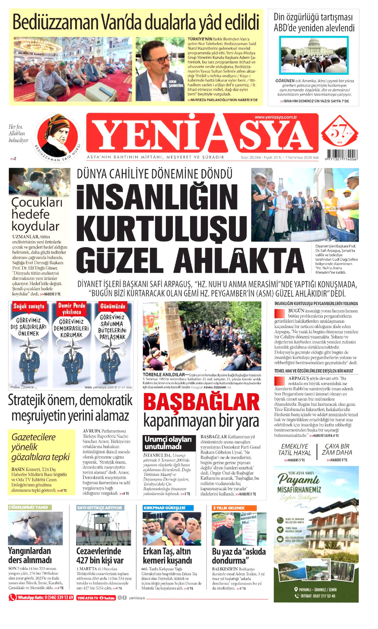 Yeni Asya Gazetesi Manşeti - 07.07.2026