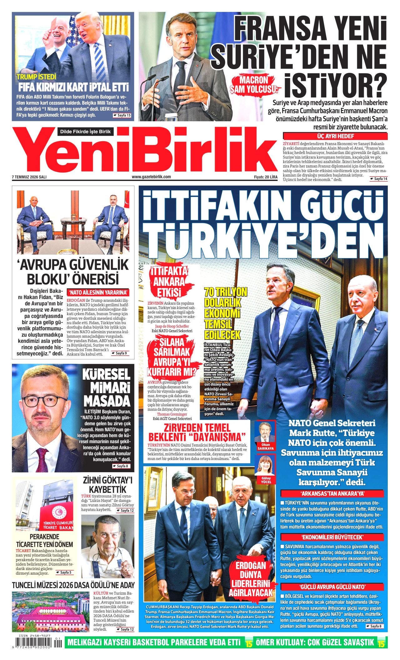 YeniBirlik Gazetesi Manşeti - 07.07.2026