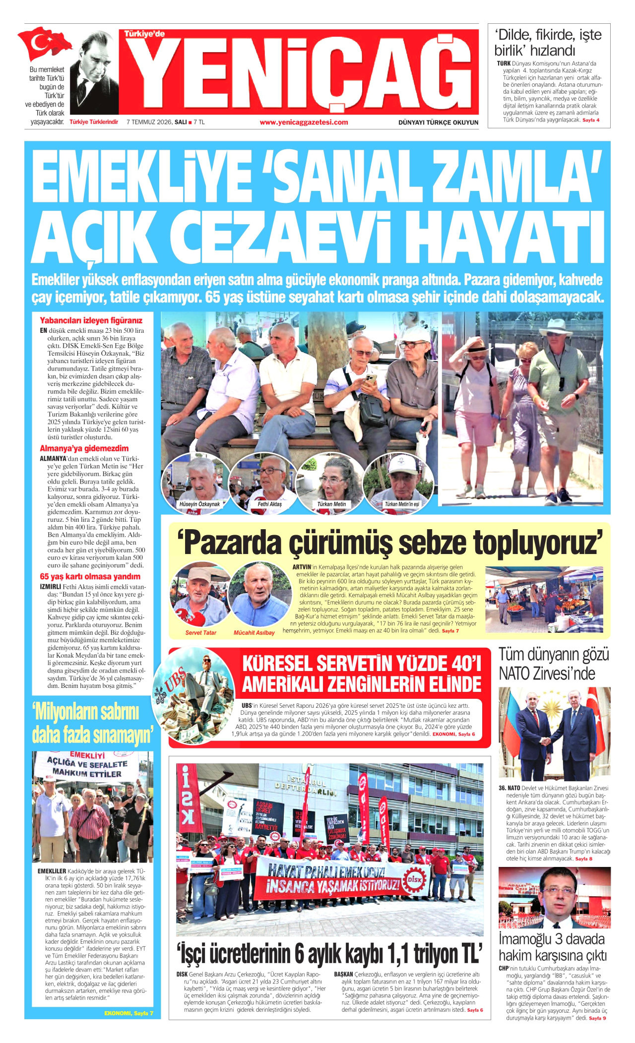 Yeniçağ Gazetesi Manşeti - 07.07.2026