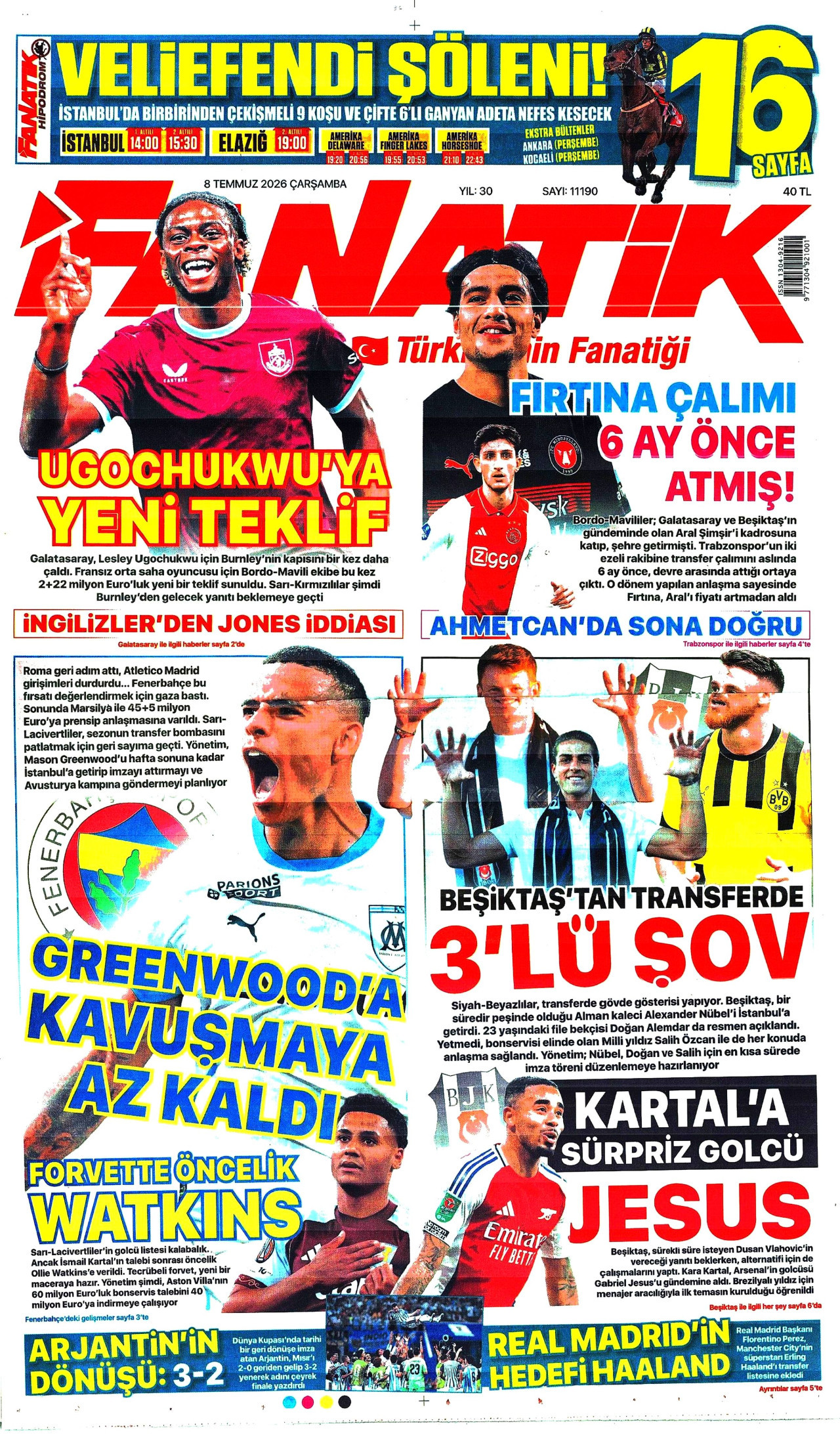 Fanatik Gazetesi Manşeti - 08.07.2026