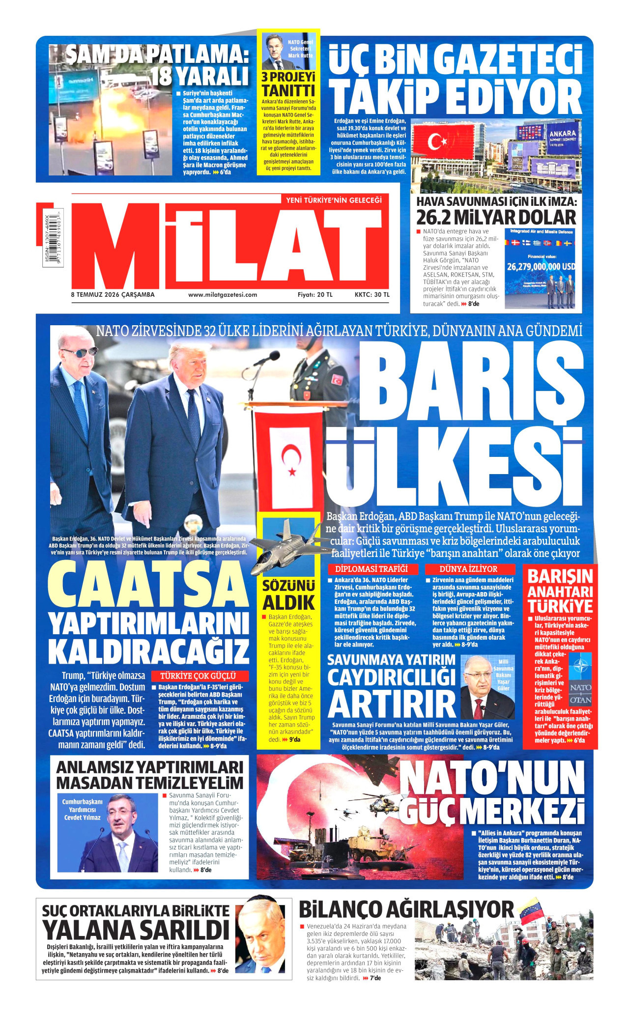 Milat Gazetesi Manşeti - 08.07.2026