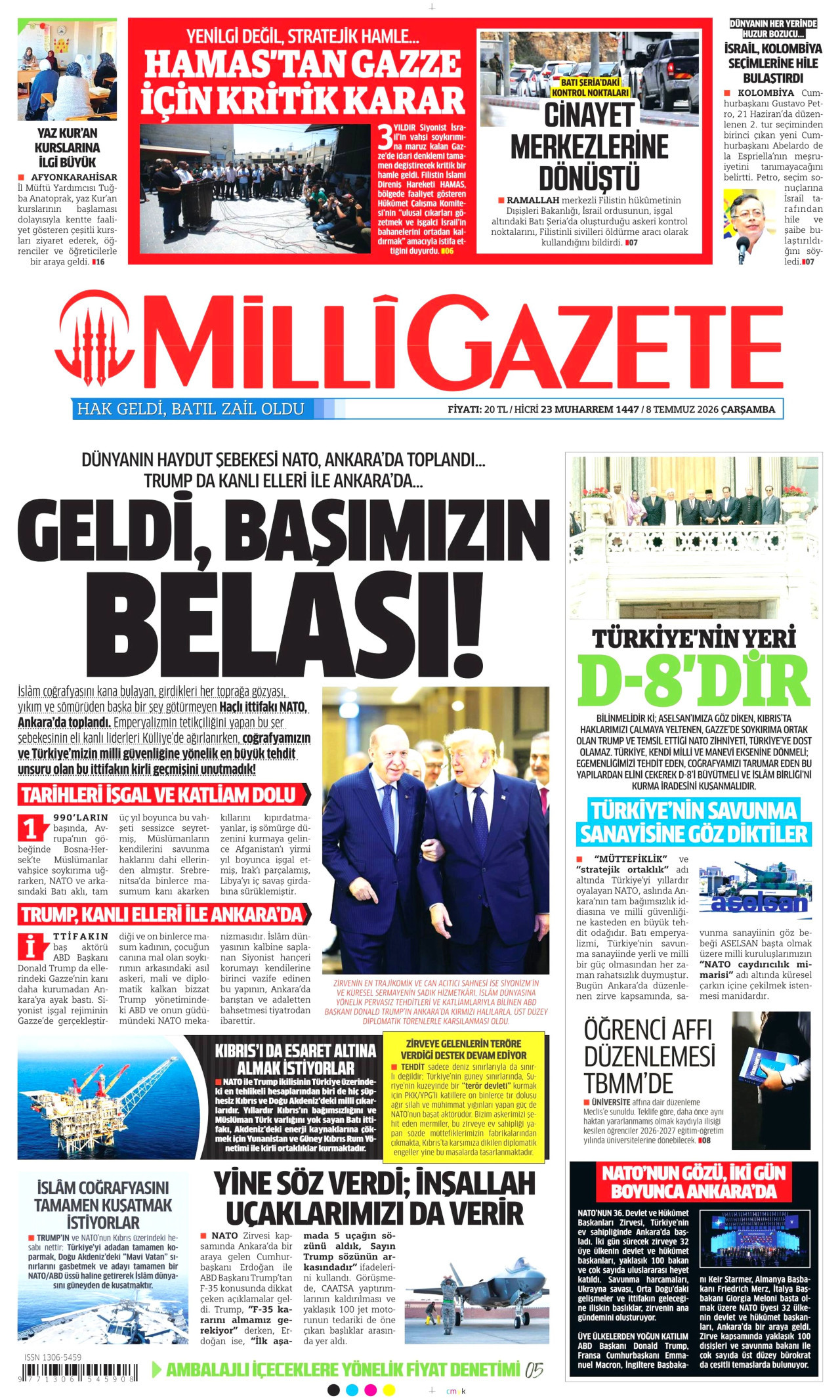 Milli Gazete Gazetesi Manşeti - 08.07.2026