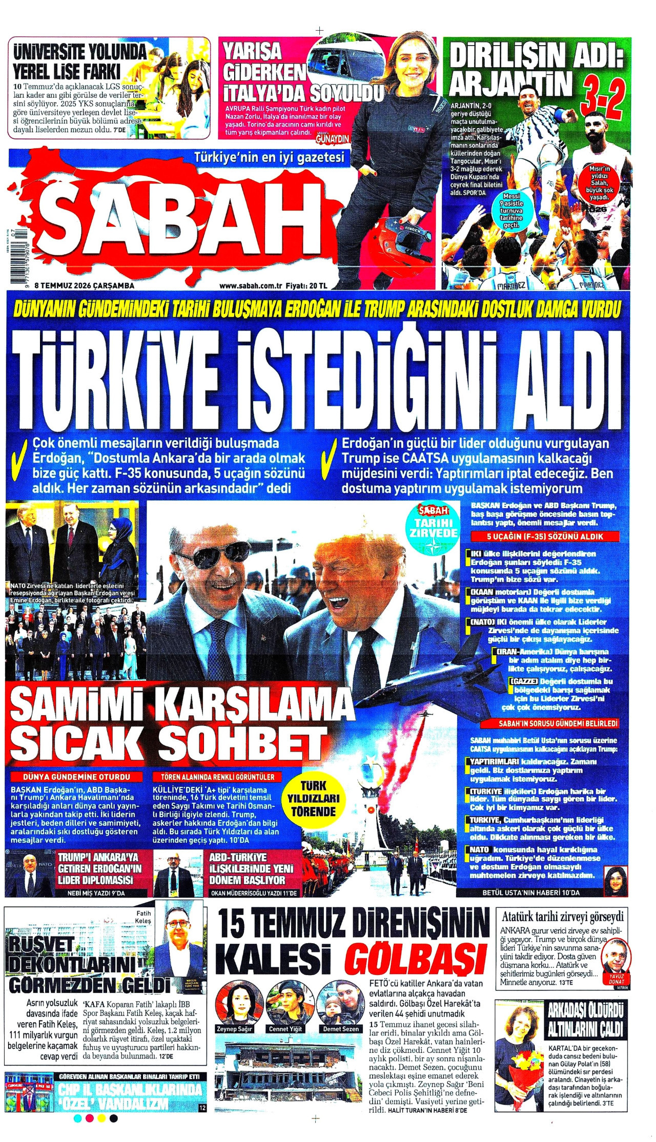 Sabah Gazetesi Manşeti - 08.07.2026