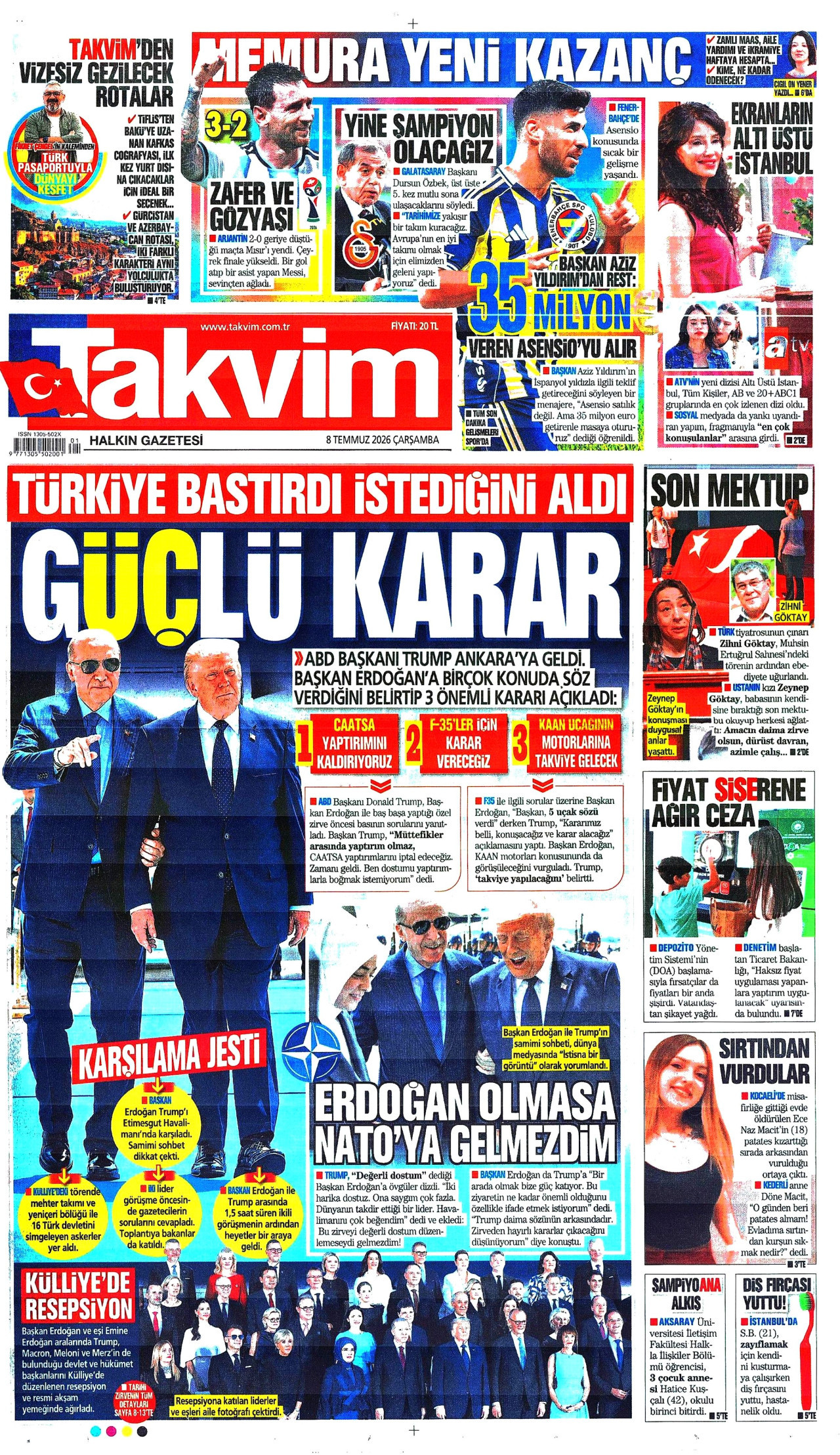 Takvim Gazetesi Manşeti - 08.07.2026