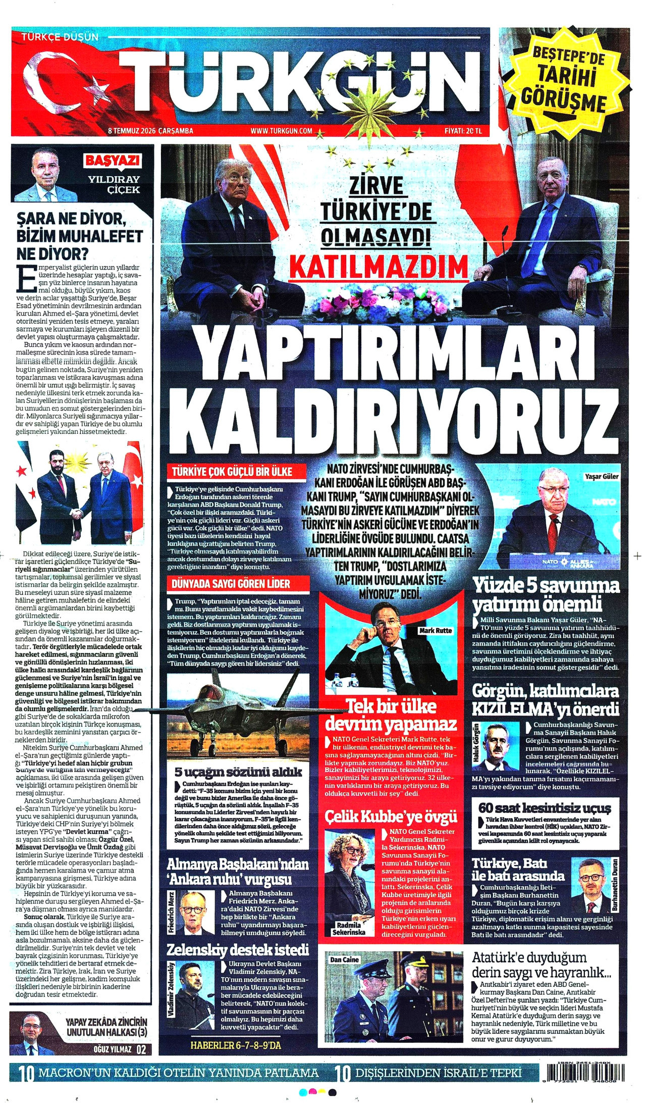Türkgün Gazetesi Manşeti - 08.07.2026