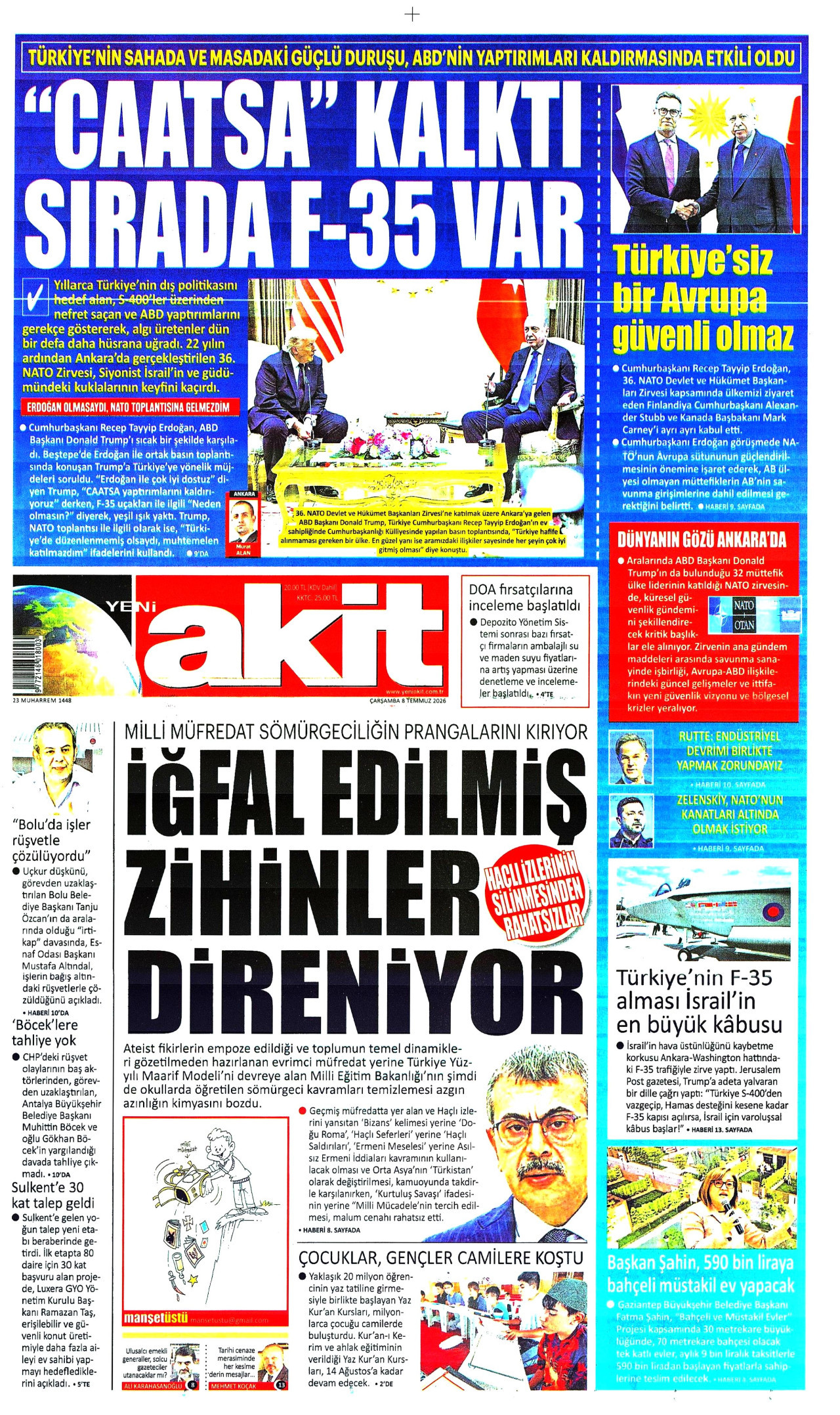Yeni Akit Gazetesi Manşeti - 08.07.2026