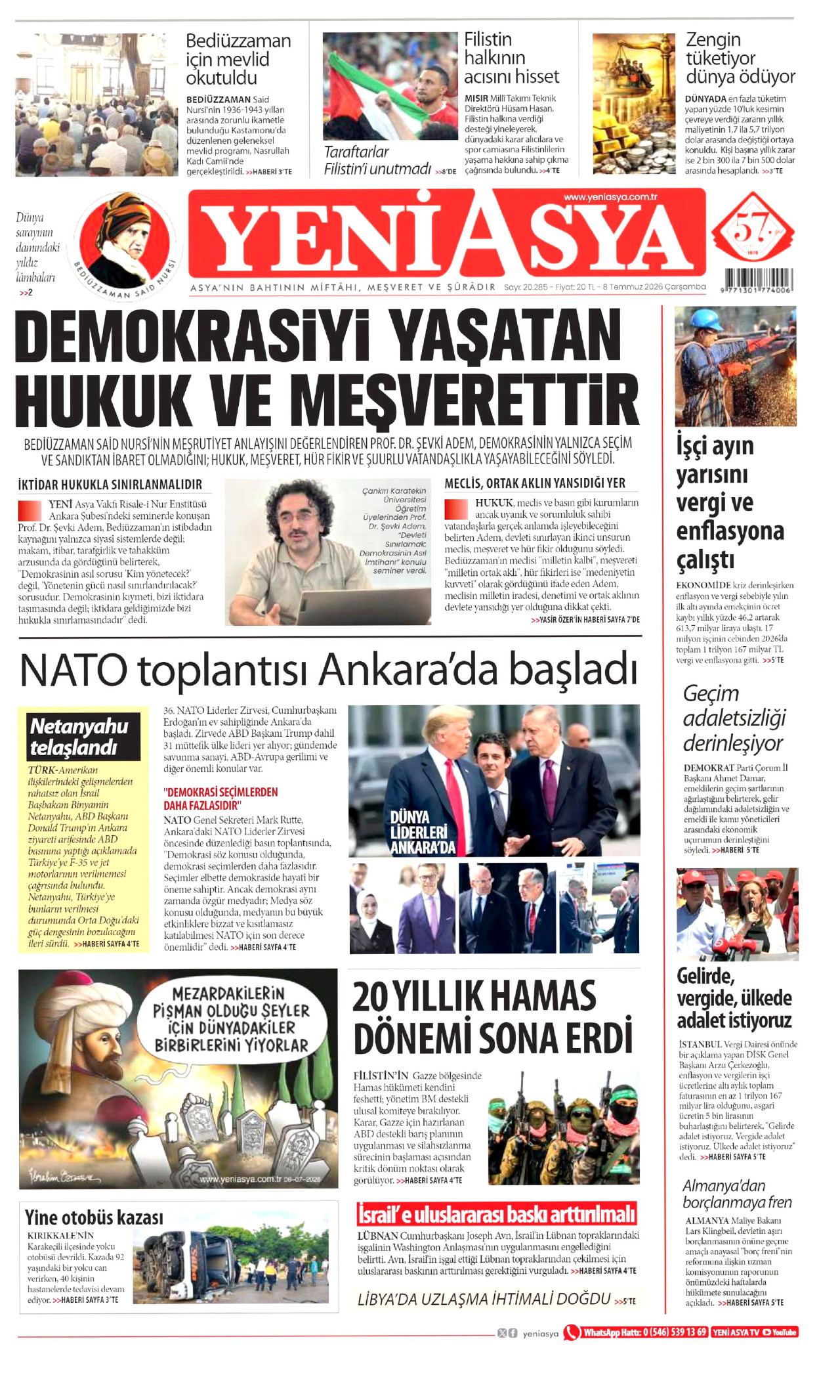 Yeni Asya Gazetesi Manşeti - 08.07.2026