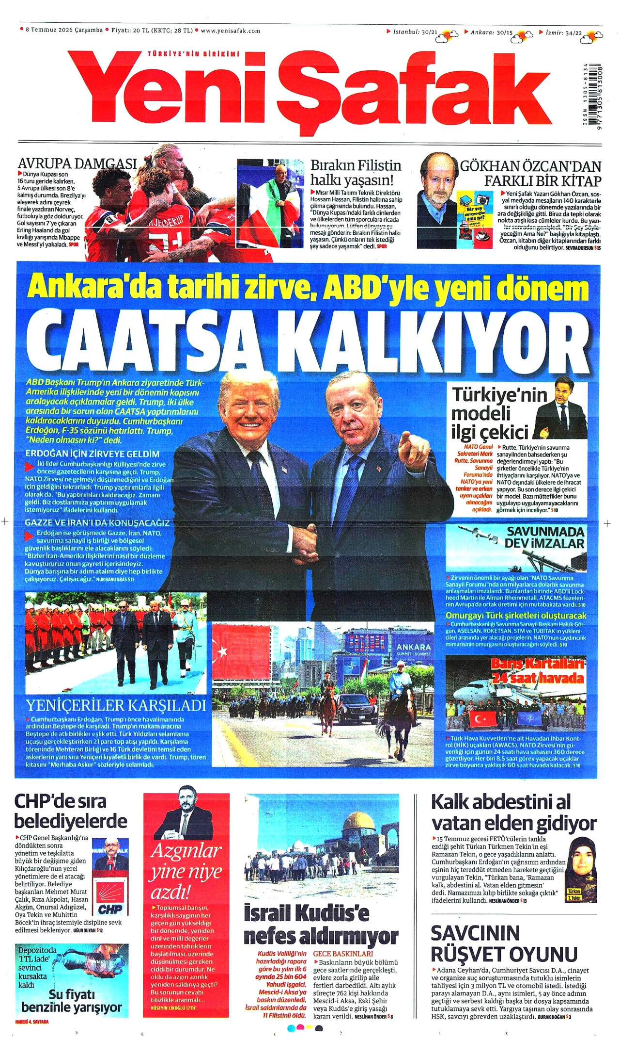 Yeni Şafak Gazetesi Manşeti - 08.07.2026