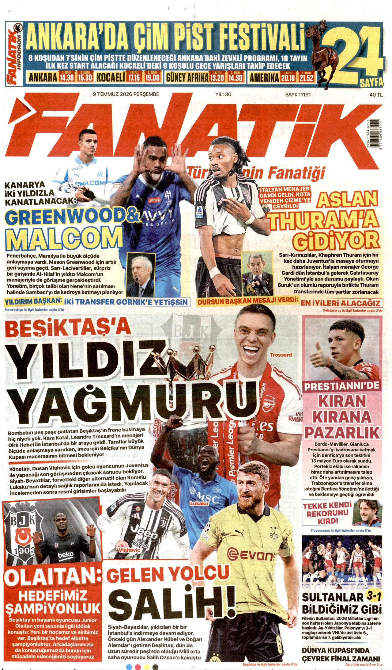 Fanatik Gazetesi Manşeti - 09.07.2026