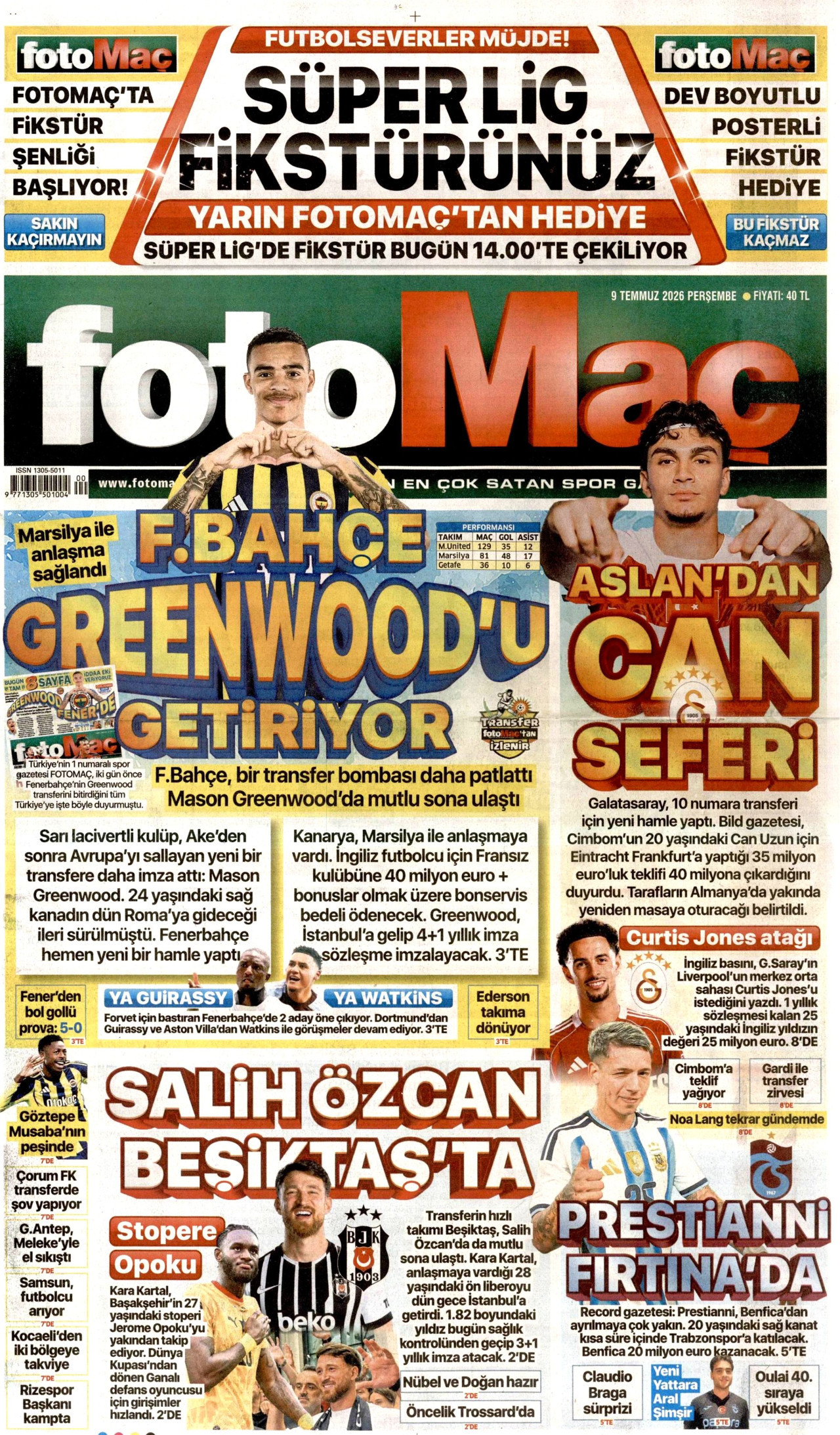 Fotomaç Gazetesi Manşeti - 09.07.2026