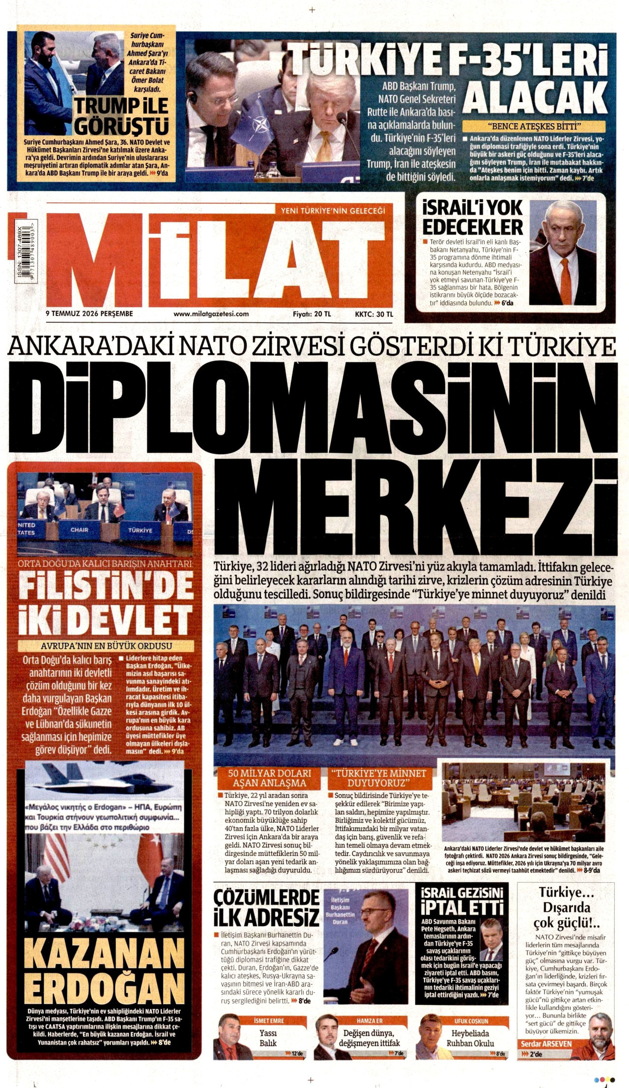 Milat Gazetesi Manşeti - 09.07.2026