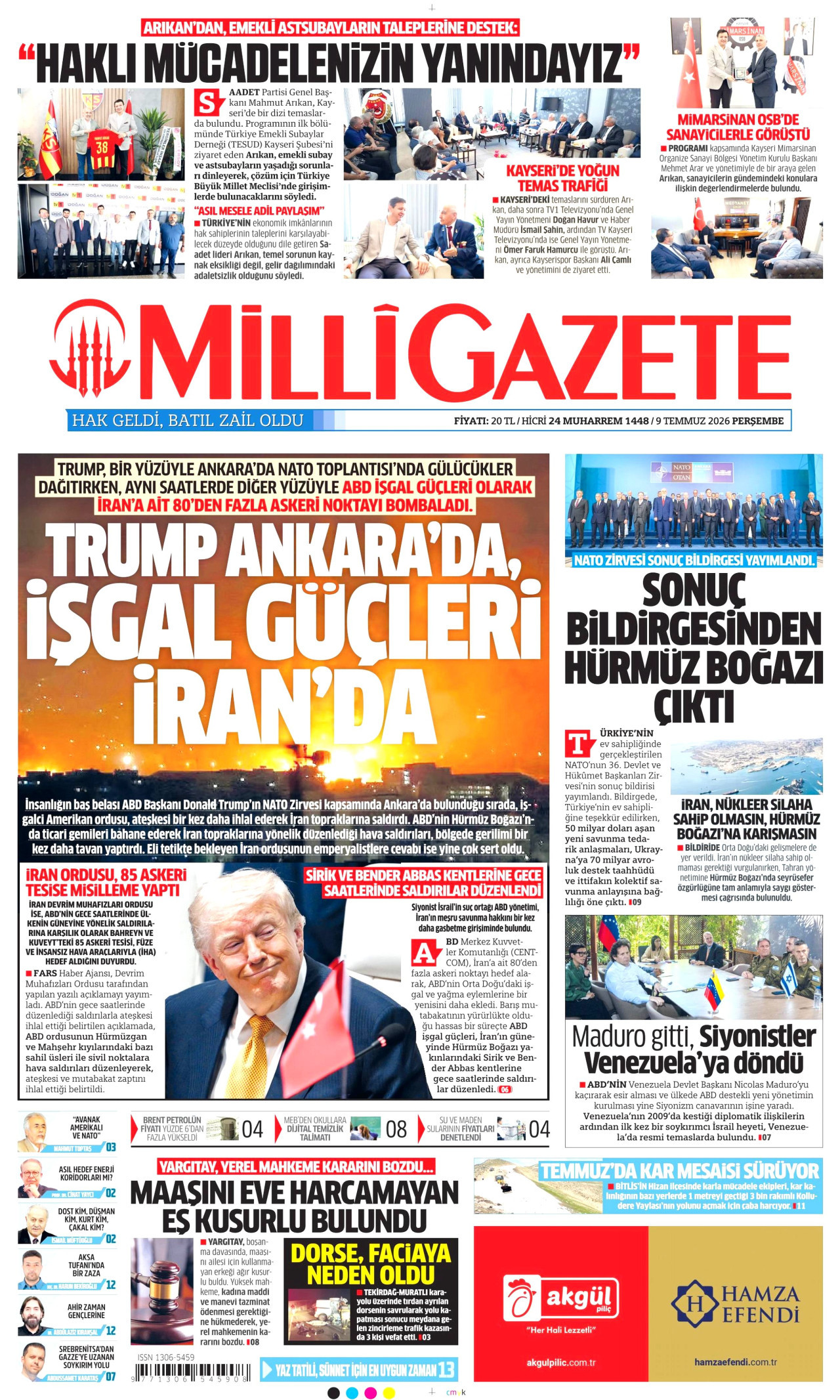 Milli Gazete Gazetesi Manşeti - 09.07.2026