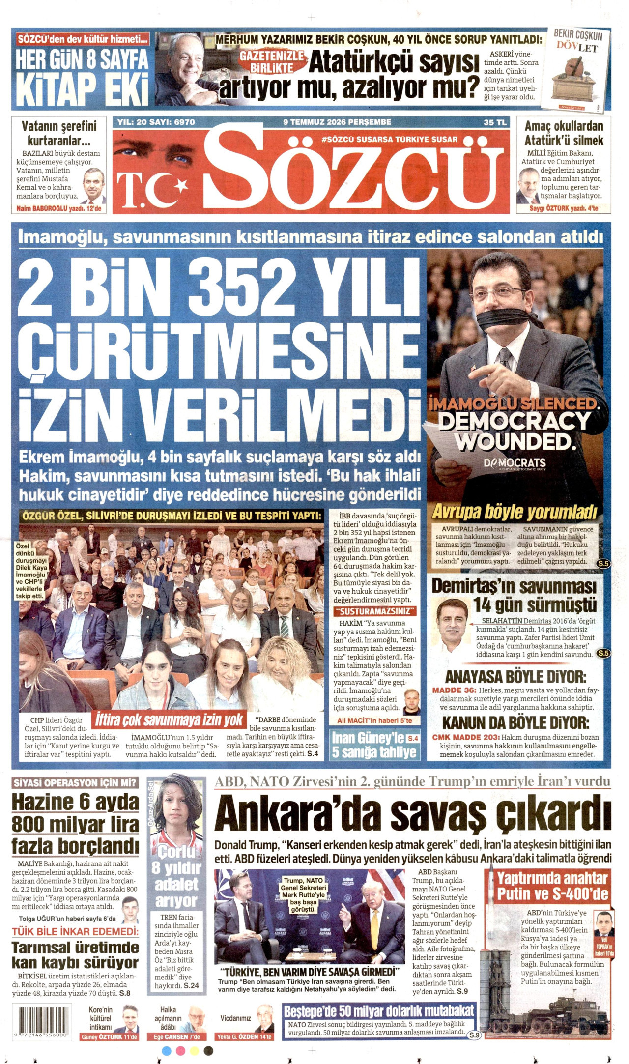 Sözcü Gazetesi Manşeti - 09.07.2026