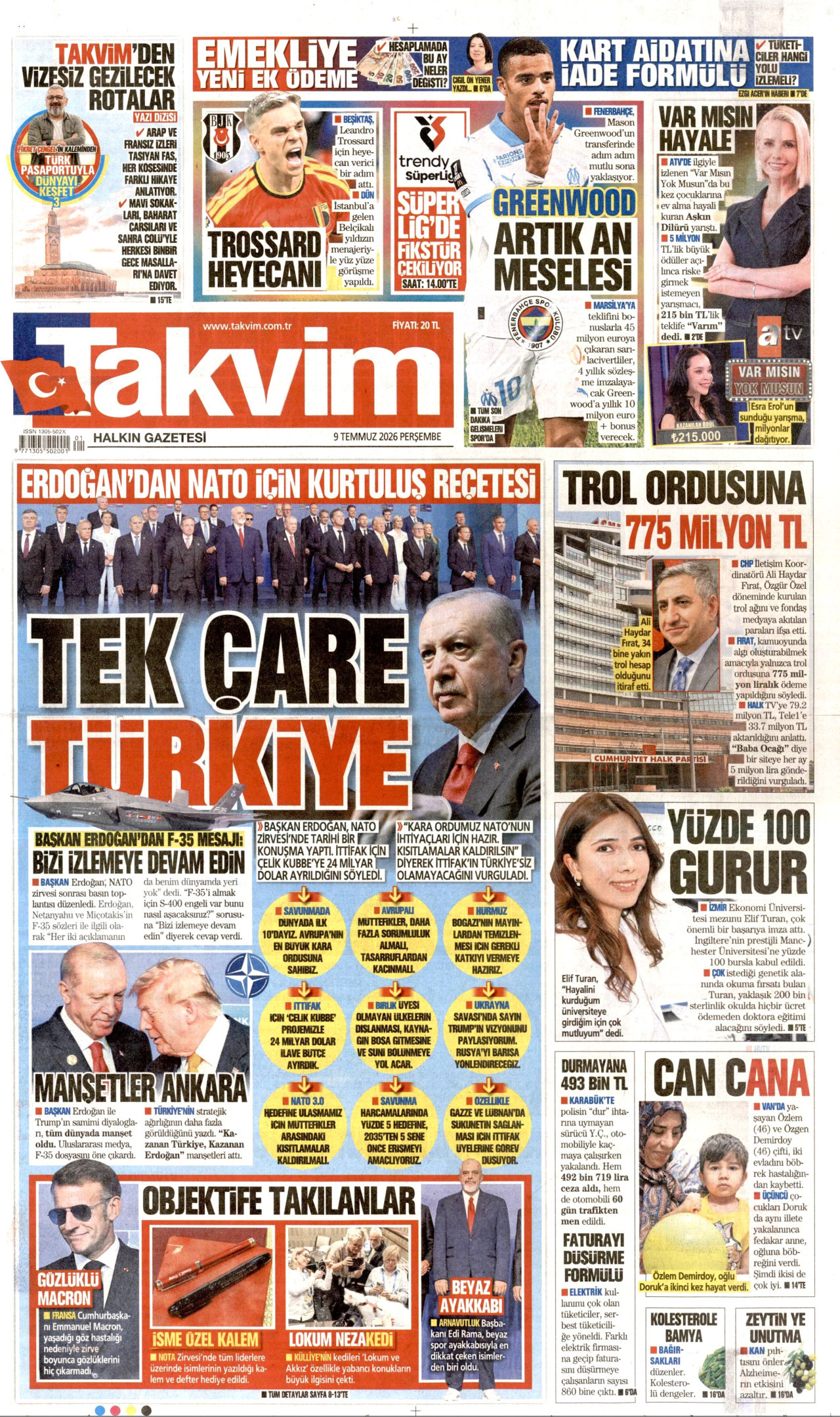 Takvim Gazetesi Manşeti - 09.07.2026