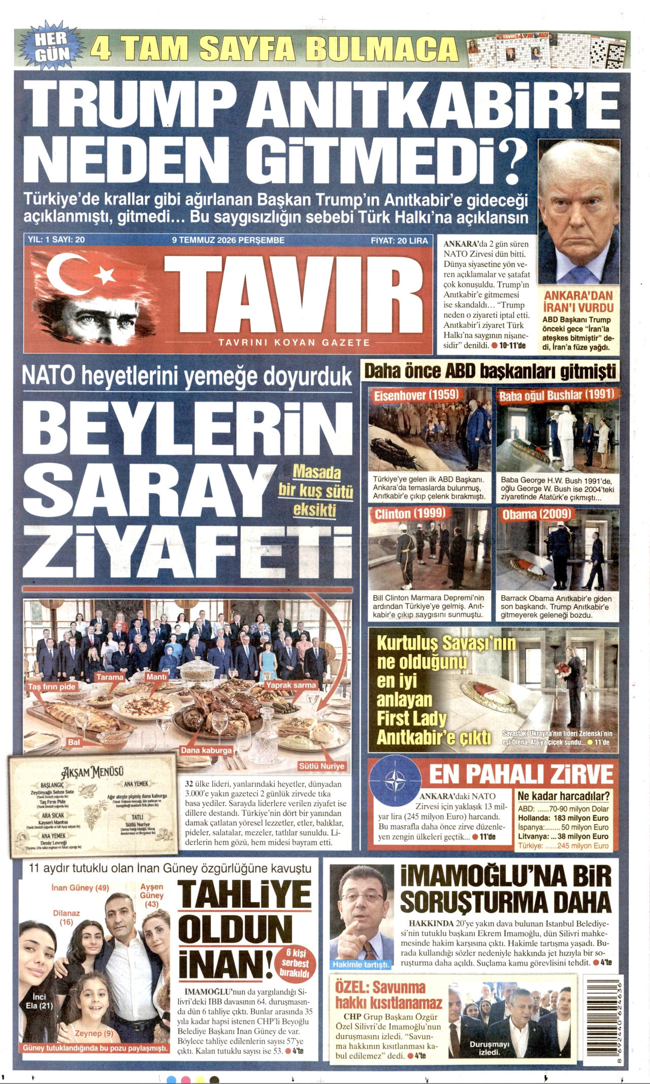 Tavır Gazetesi Gazetesi Manşeti - 09.07.2026